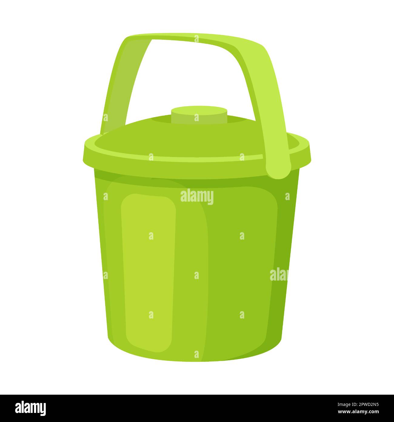 green bucket with lid, barrel and bucket with convenient spout for draining water. Vector illustration of cute colorful washbowl Stock Vector