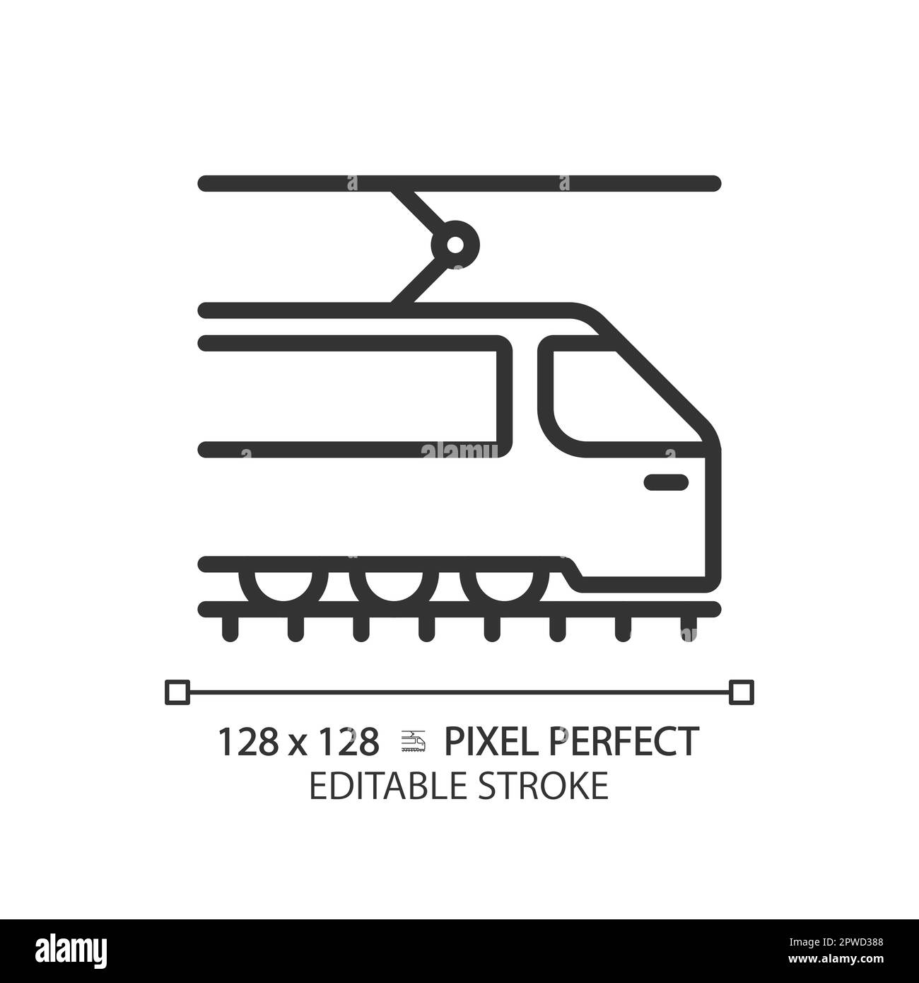 Tram pixel perfect linear icon Stock Vector