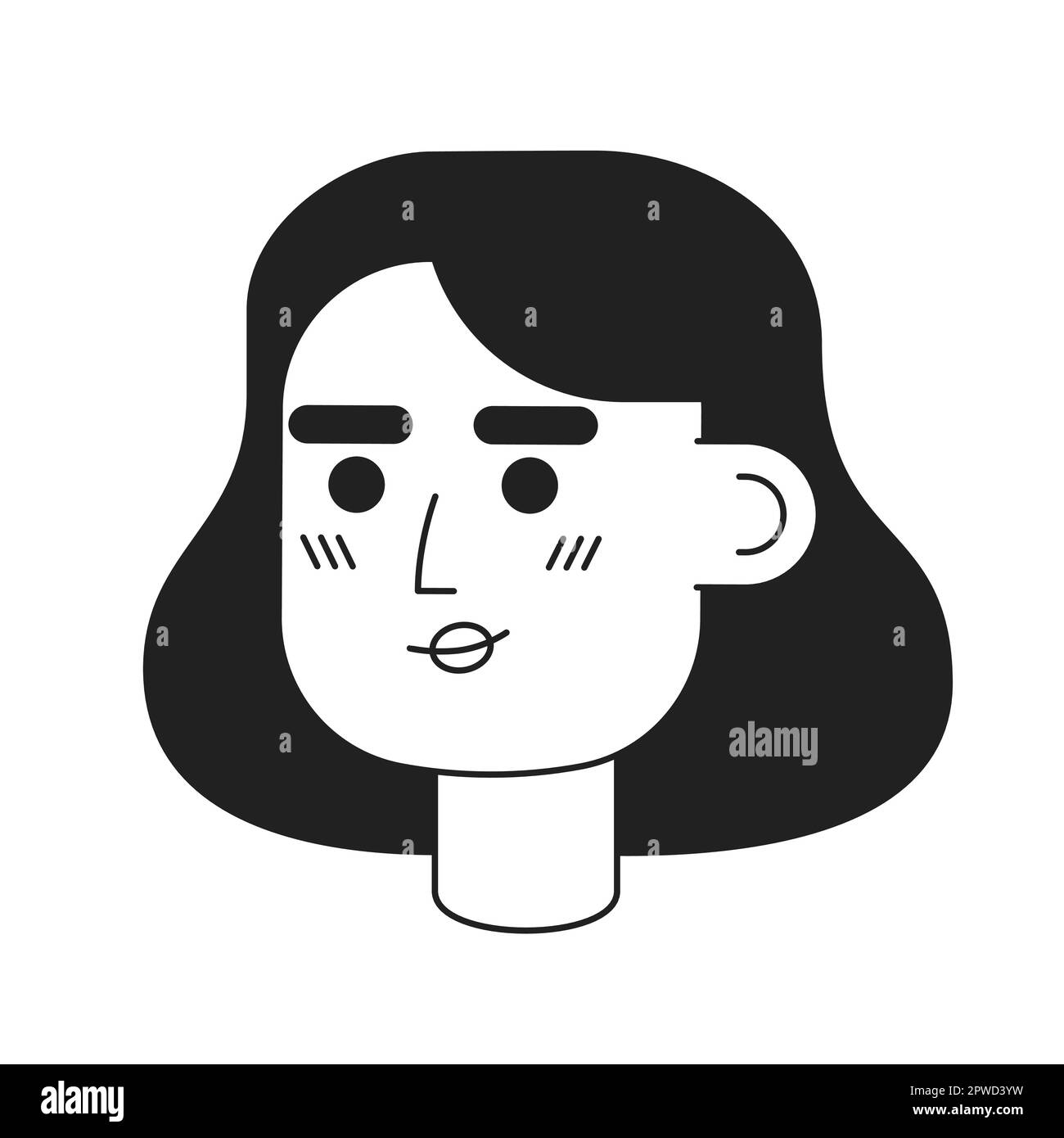Lady with short fluffy wavy haircut monochromatic flat vector character head Stock Vector