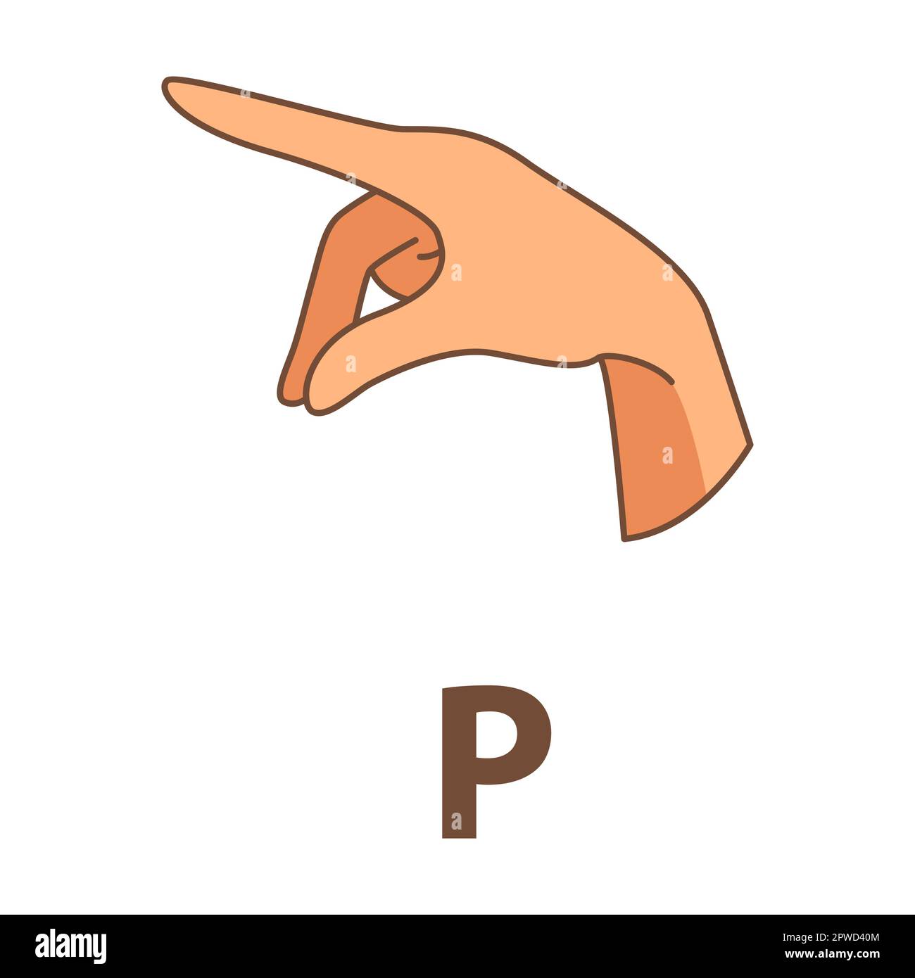 Hand showing letter P, sign language alphabet vector illustration. Finger in different position