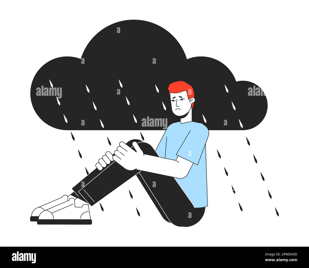 Seasonal affective disorder flat line concept vector spot illustration