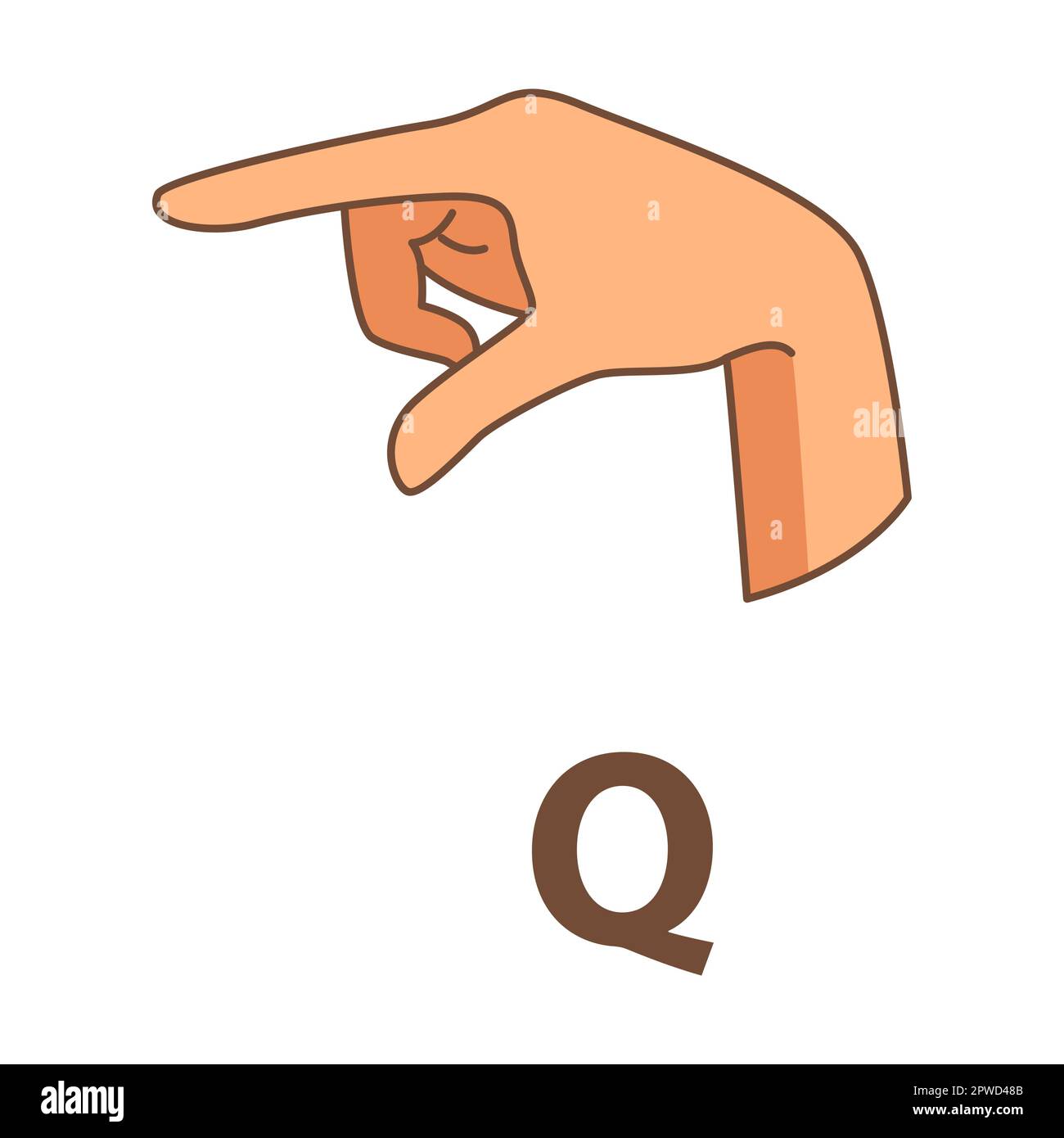 Hand showing letter Q, sign language alphabet vector illustration. Finger in different position