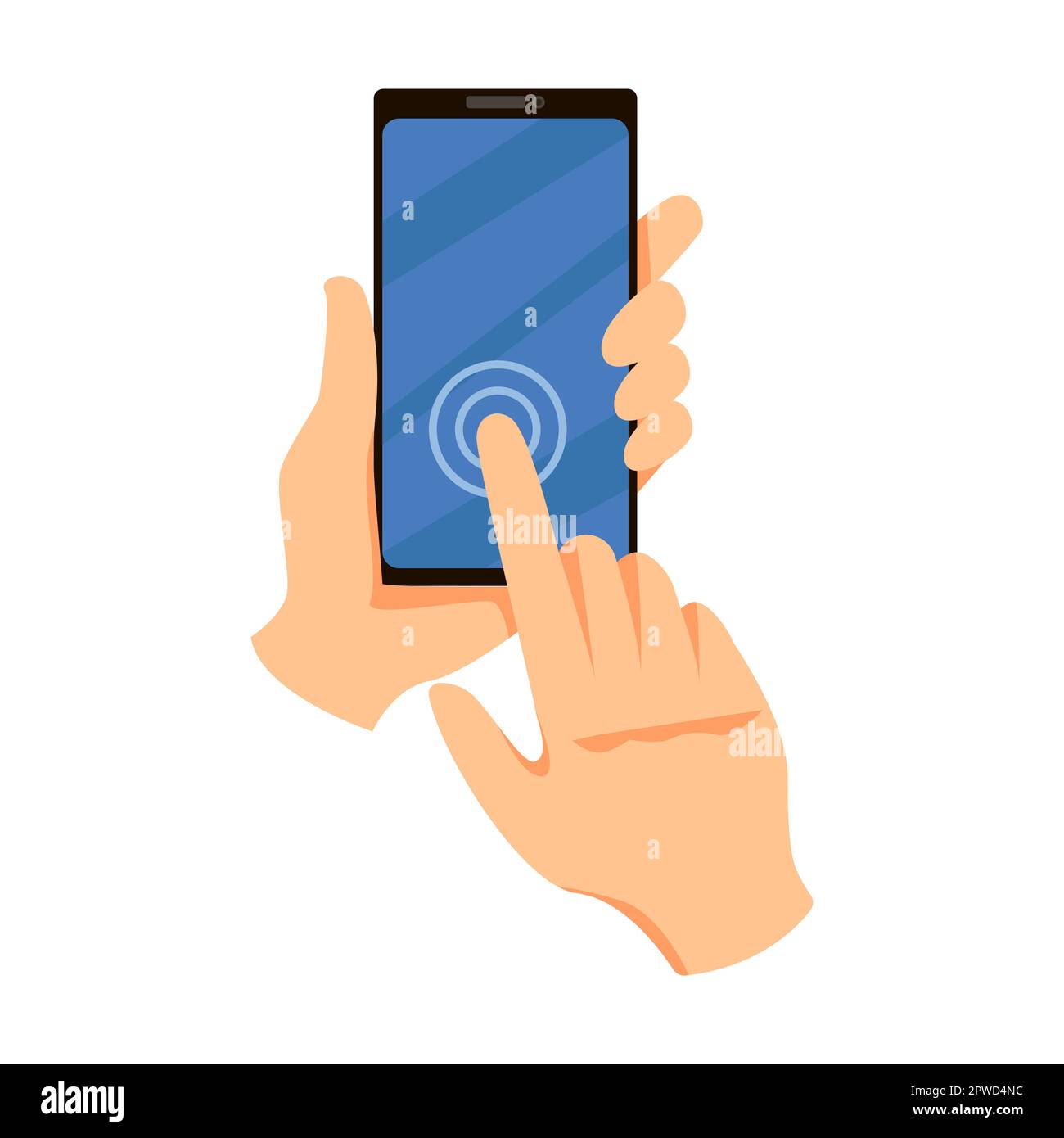 Finger touch to screen of smartphone, cellphone. Vector illustration of