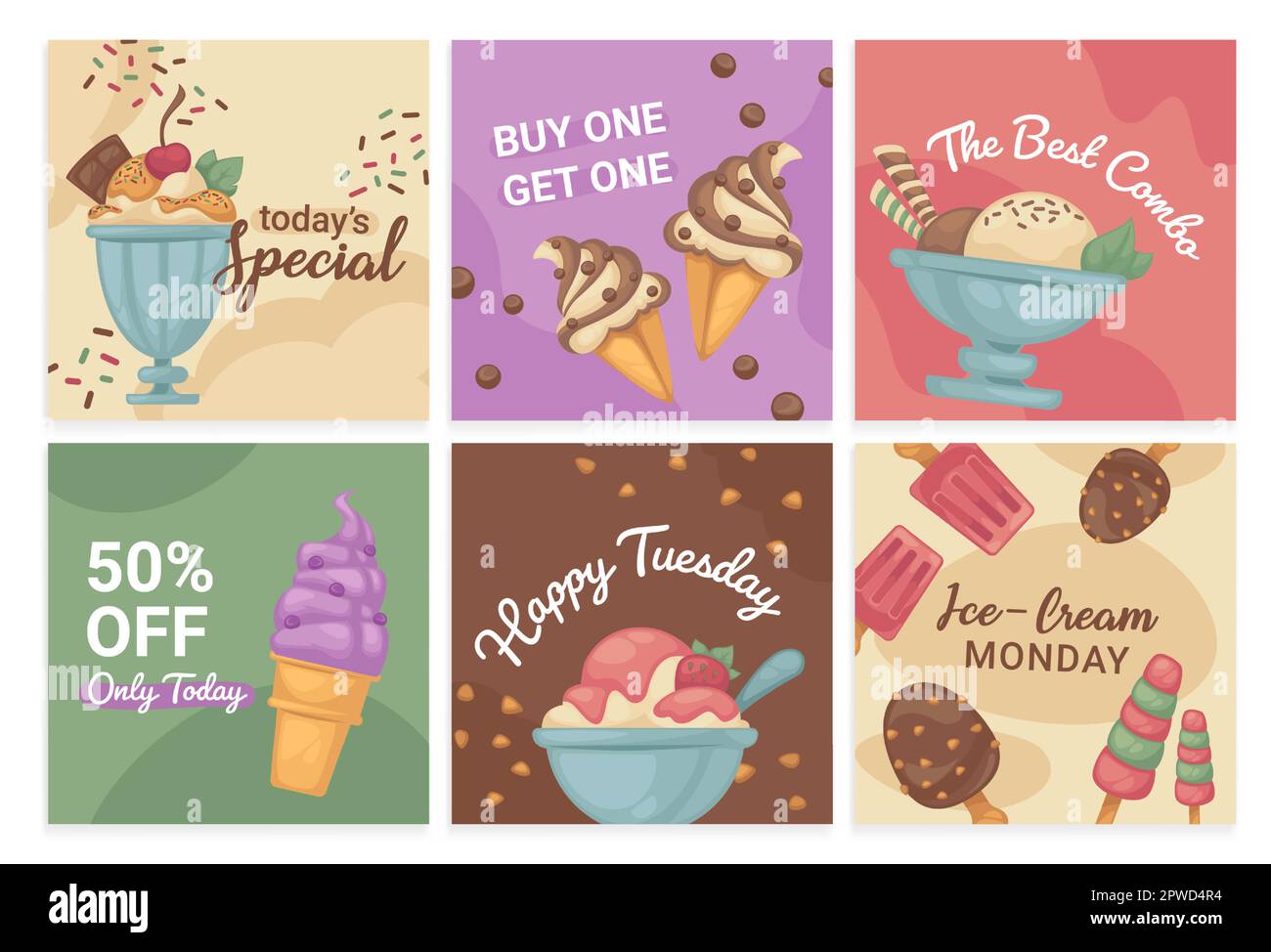 Social media post set with ice cream dessert offer Stock Vector Image
