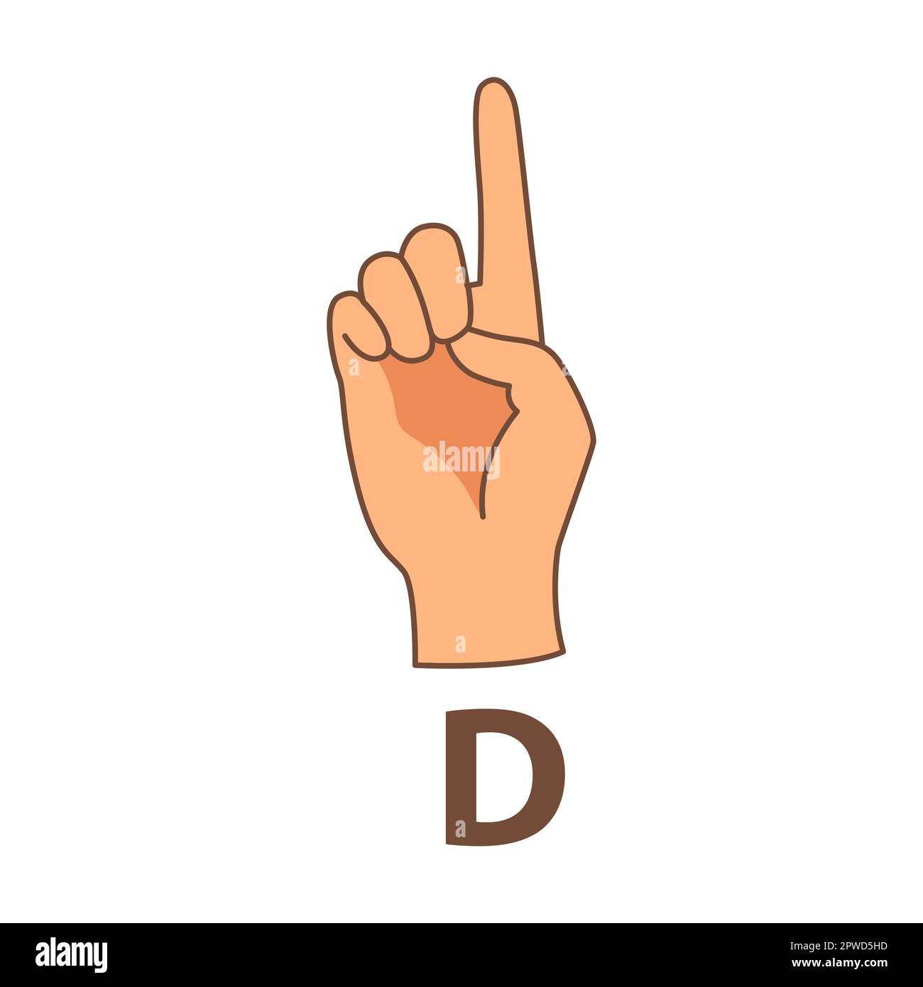 Hand showing letter D, sign language alphabet vector illustration
