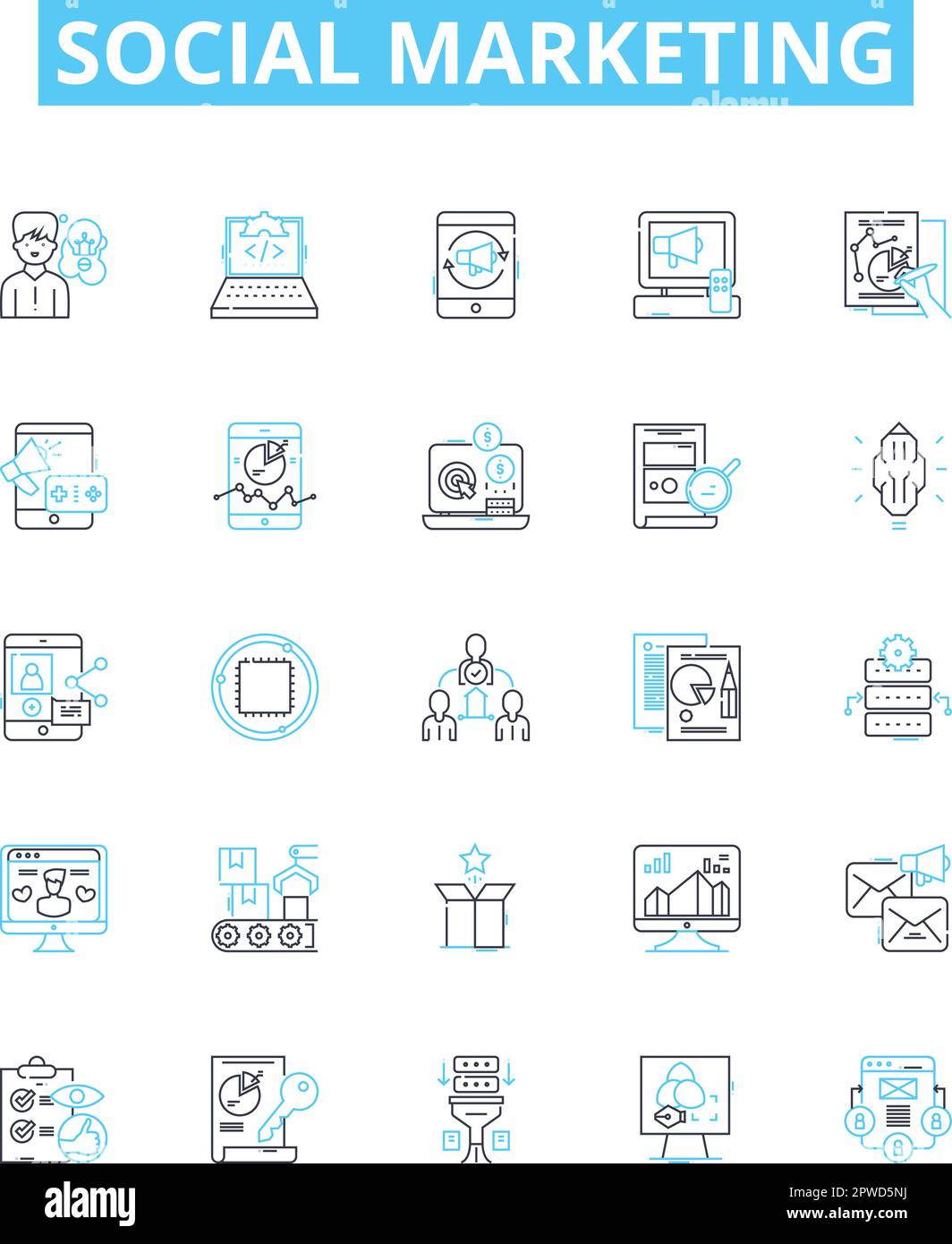 Social marketing vector line icons set. Social, marketing, networking ...