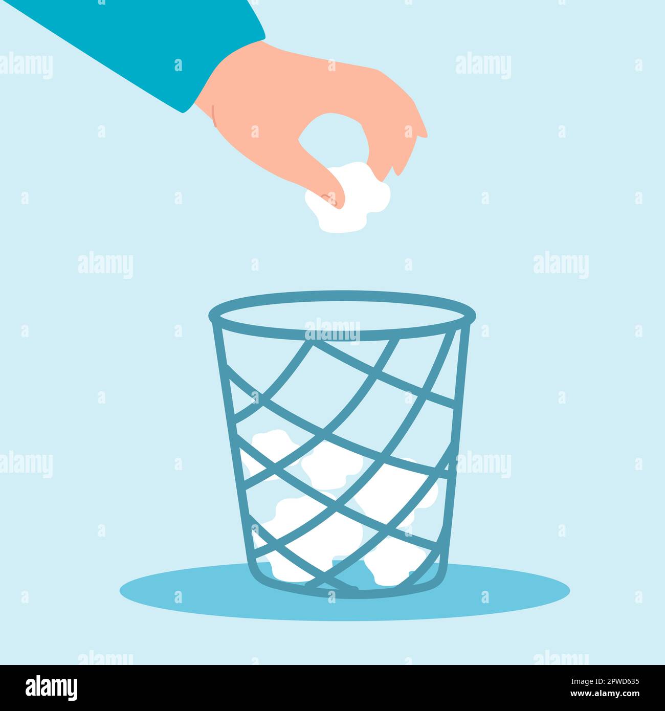 Hand throwing crumpled paper into trash bucket Stock Vector Image & Art