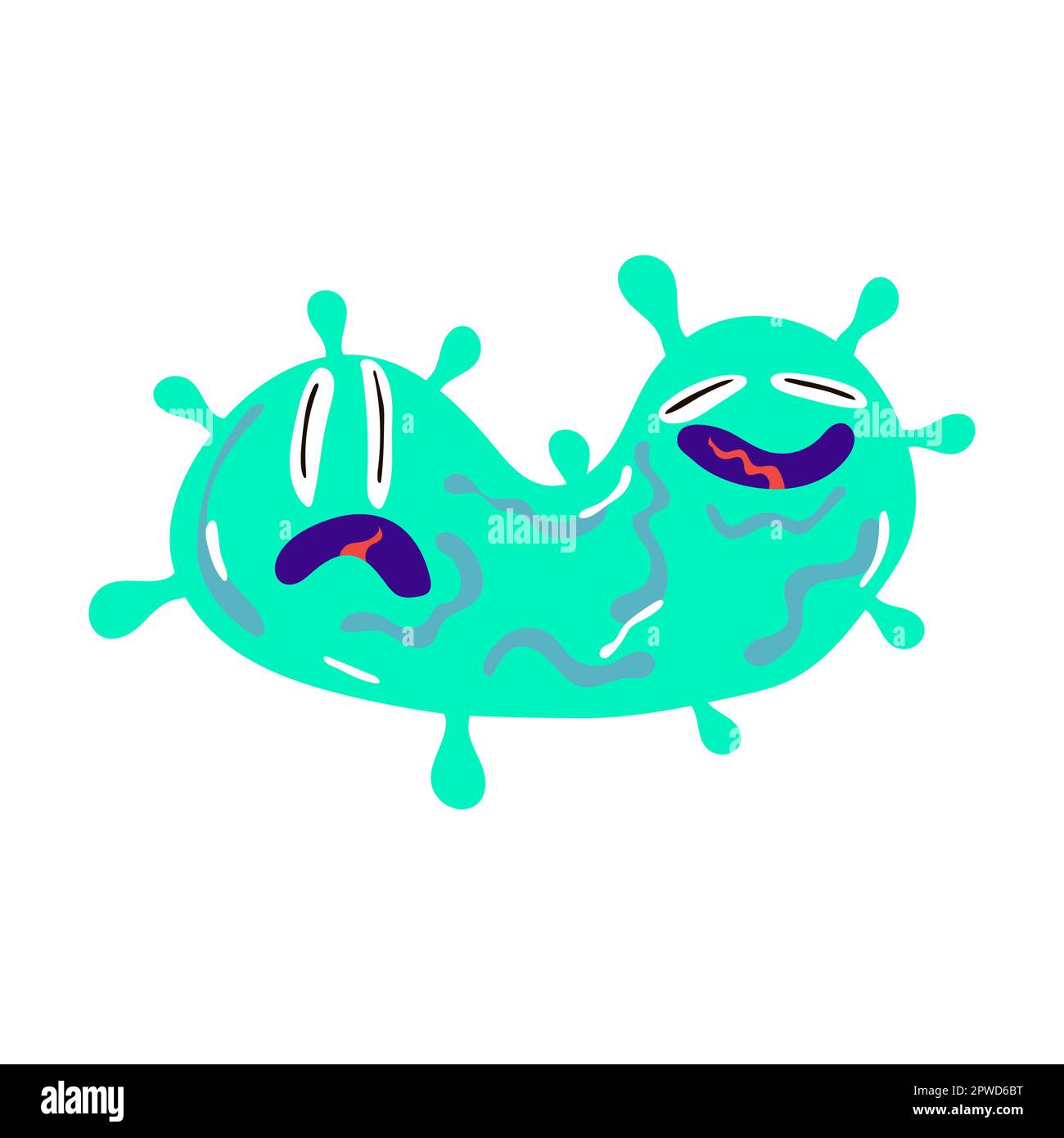 Funny bacteria and germ character. Vector illustration of ugly micro creature with scary face, eyes and teeth Stock Vector
