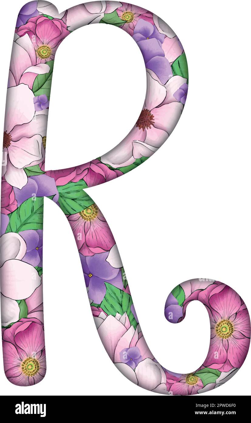 English alfabet. Letters with flowers inside. Specially for decorating invitations. Stock Vector