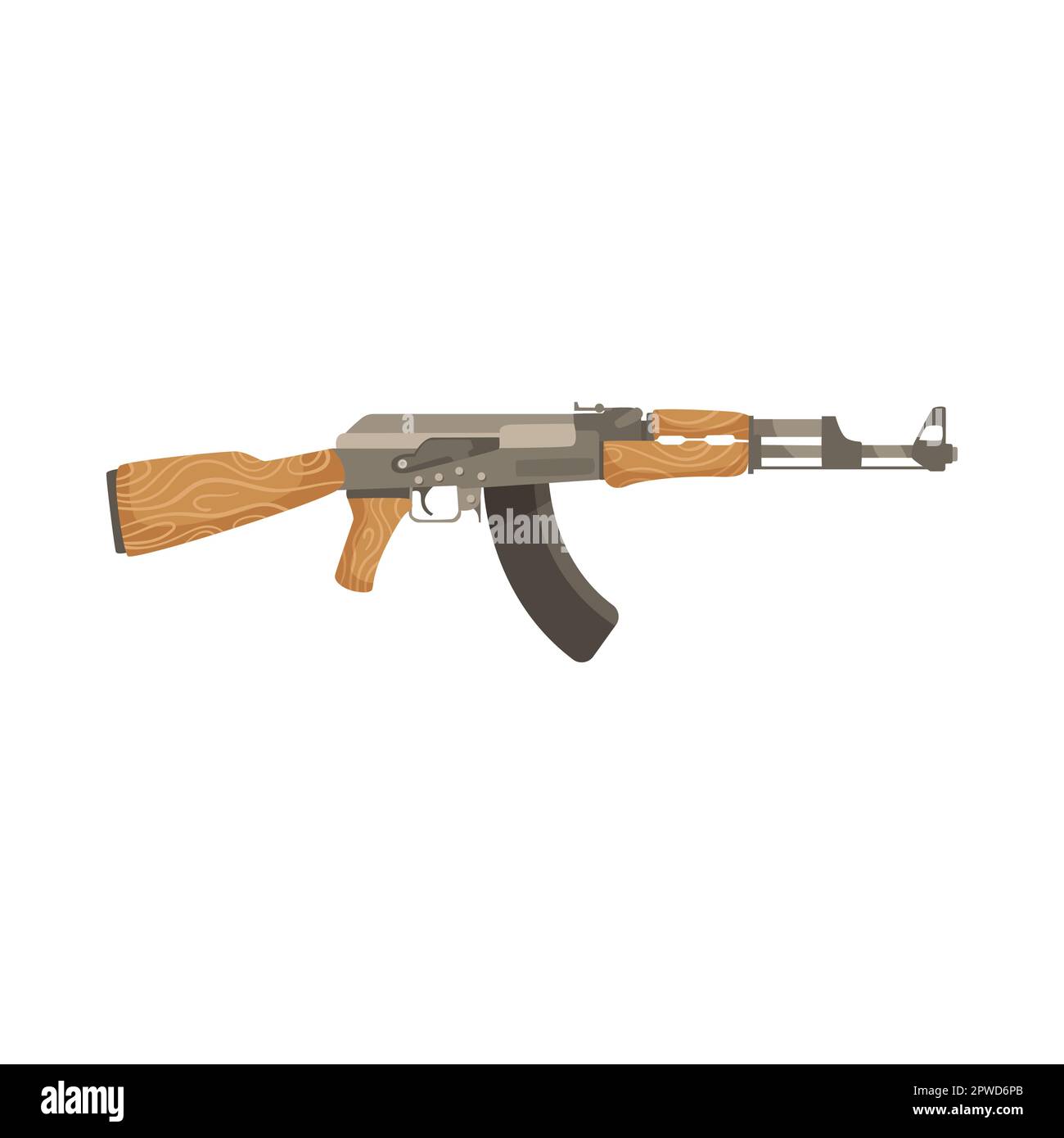 Kalashnikov gun with wooden grip cartoon illustration Stock Vector