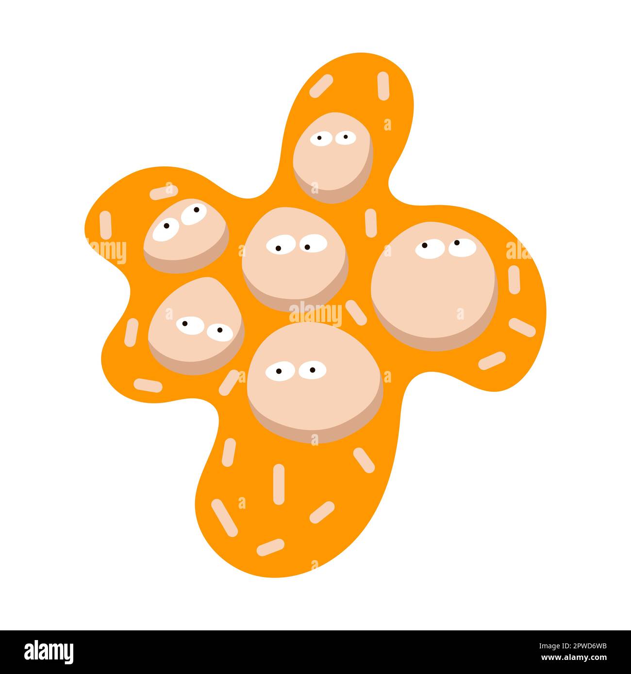 Cluster of funny bacteria and germ character. Vector illustration of ugly micro creature with scary face, eyes and teeth Stock Vector
