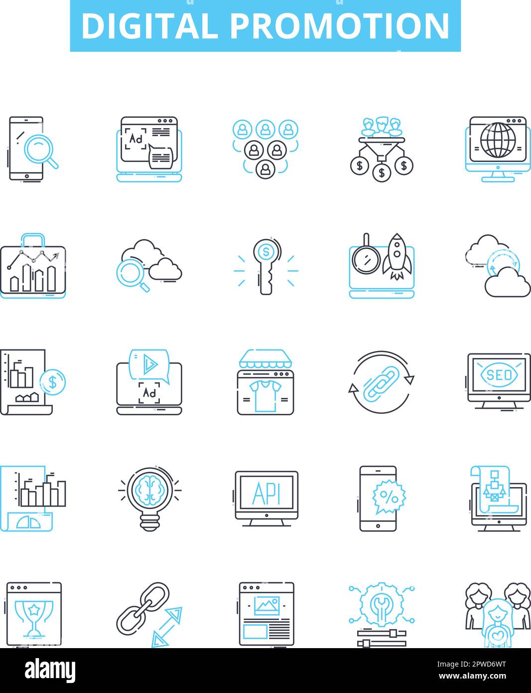 Digital promotion vector line icons set. Digital, Promotion, SEO, SEM ...