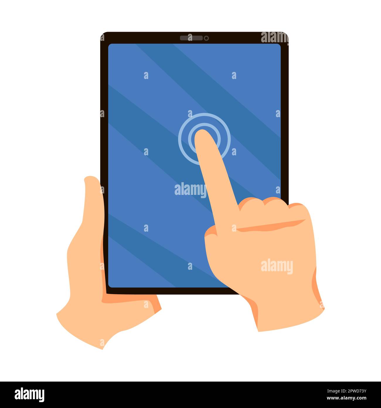Finger touch to screen phone. Vector illustration of hand with