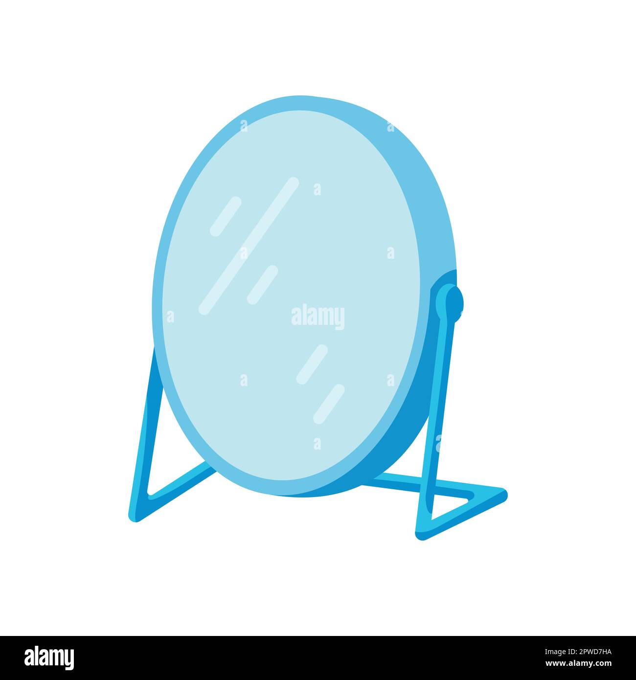 Blue oval table mirror with stand vector illustration Stock Vector