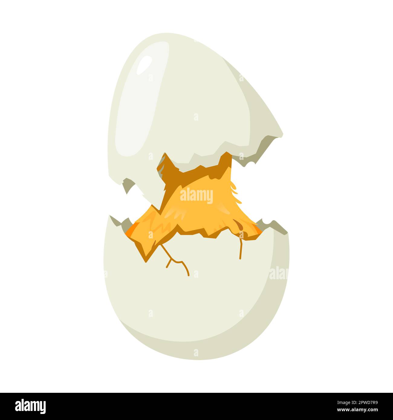 Cute chick in a shell hat, hatching process. Vector illustration of birth step from egg bird. Cartoon cracked egg isolated on white Stock Vector