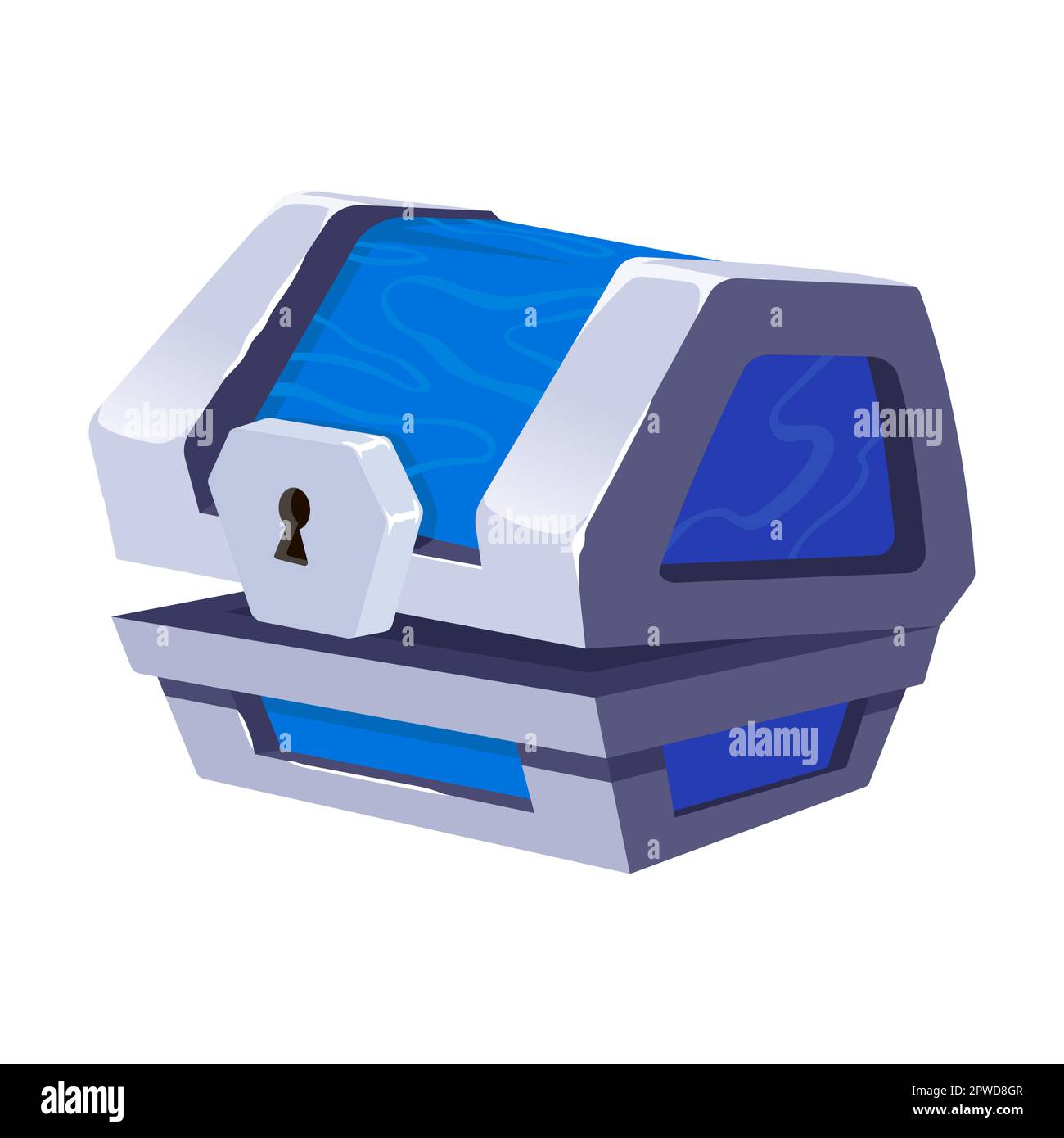 Treasure chest opening animation. Vector illustration of empty blue