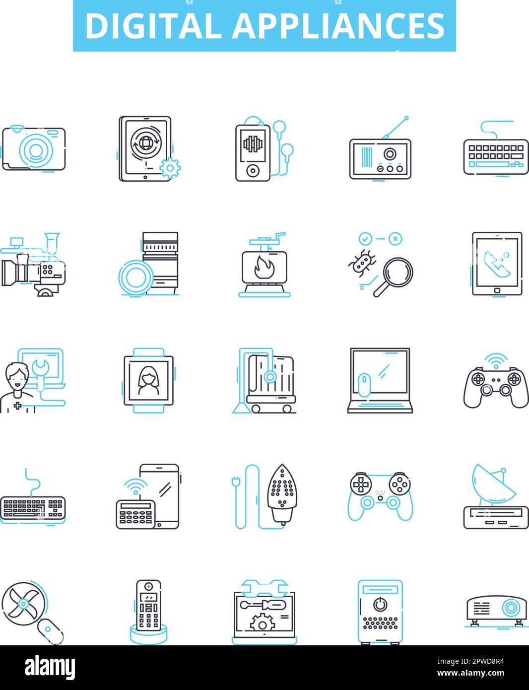 Digital appliances vector line icons set. Digital, appliances