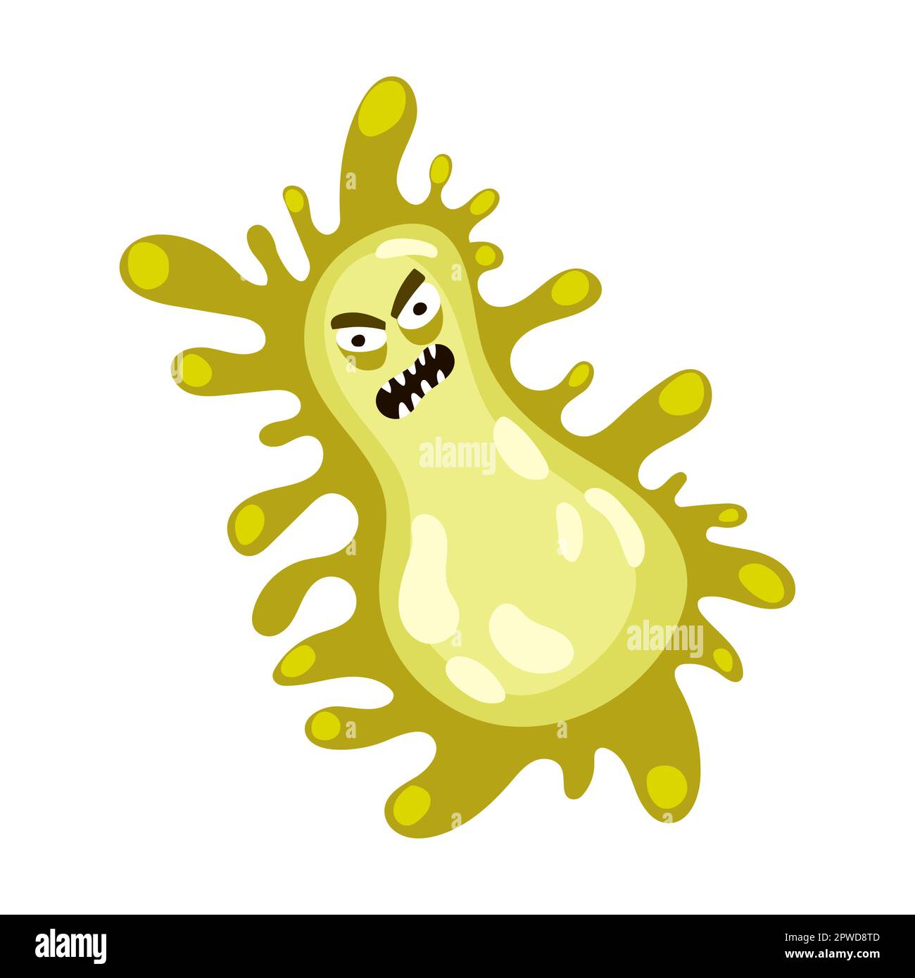 Funny bacteria and pathogen. Vector illustration of ugly micro creature with scary face, eyes and teeth Stock Vector
