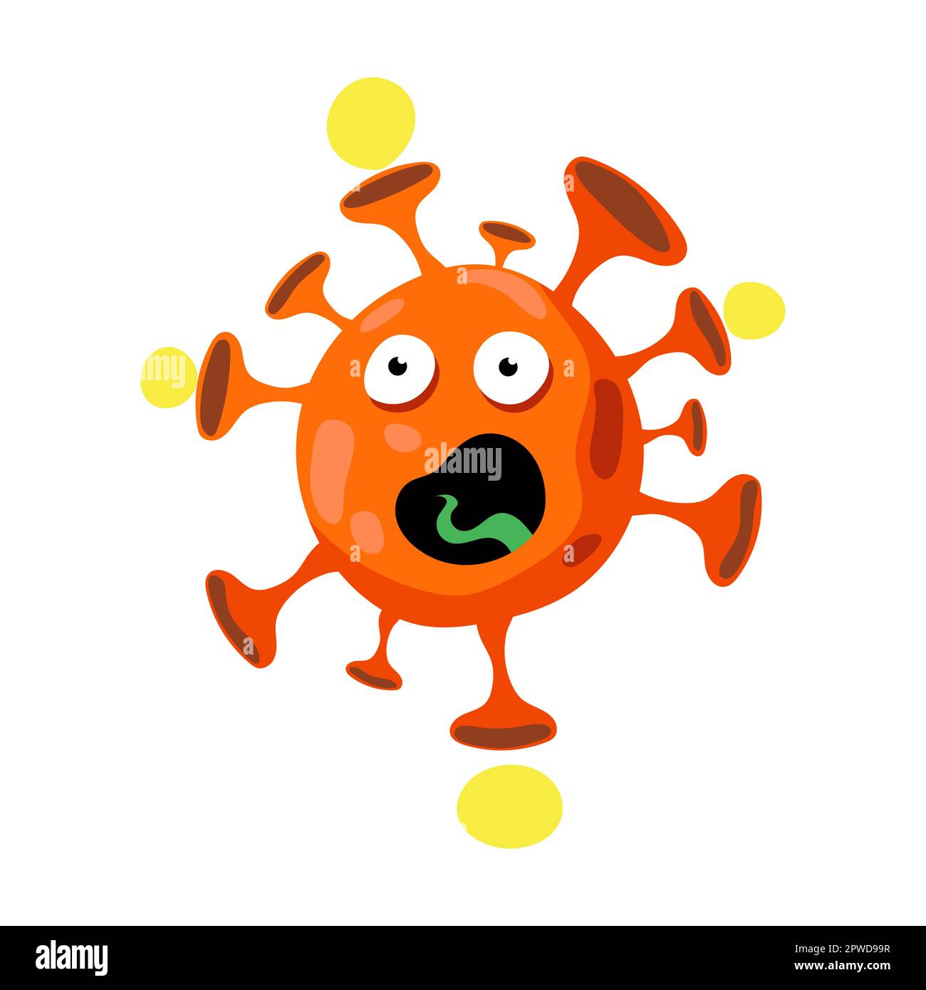 Funny bacteria and dangerous virus character. Vector illustration of ugly micro creature with scary face, eyes and teeth Stock Vector