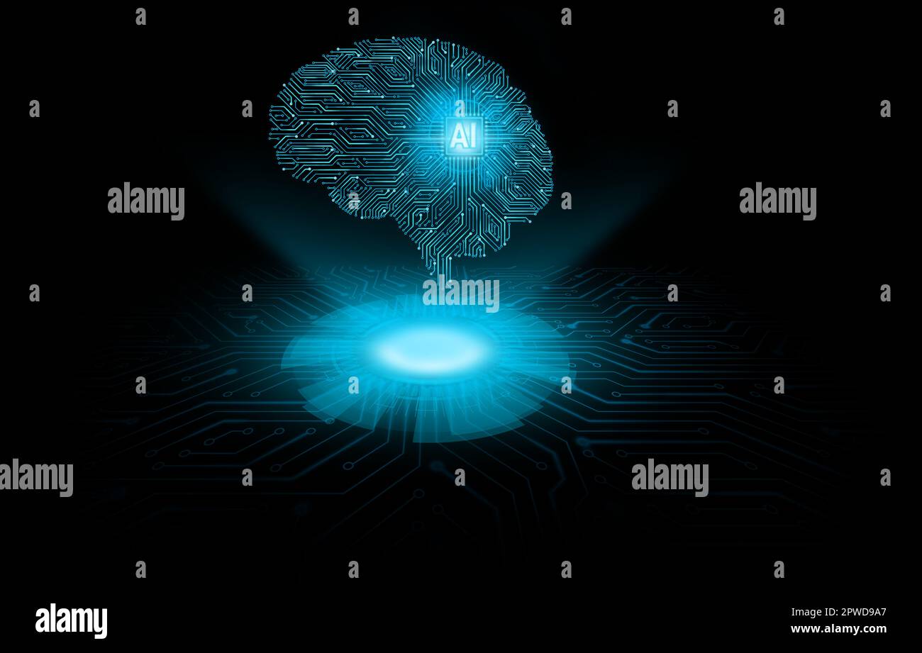 Digital Human brain with circuit board on dark background. Artificial ...