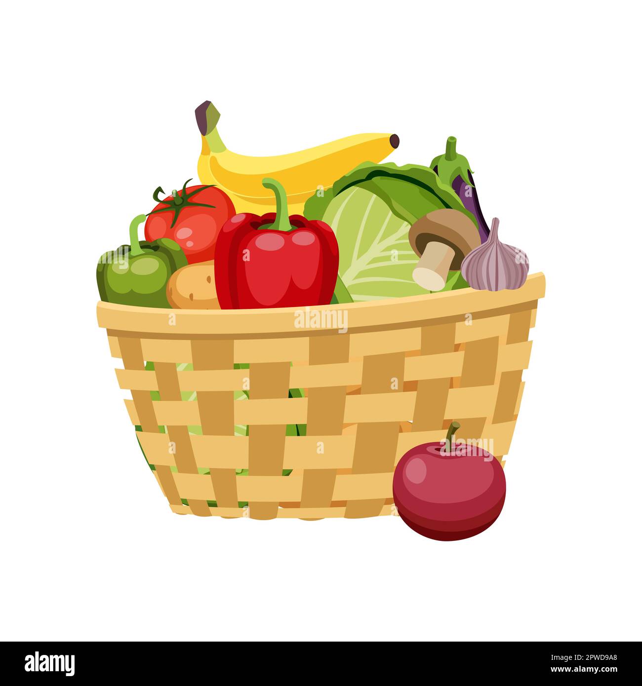 Fresh vegetables in basket vector illustration Stock Vector Image & Art ...
