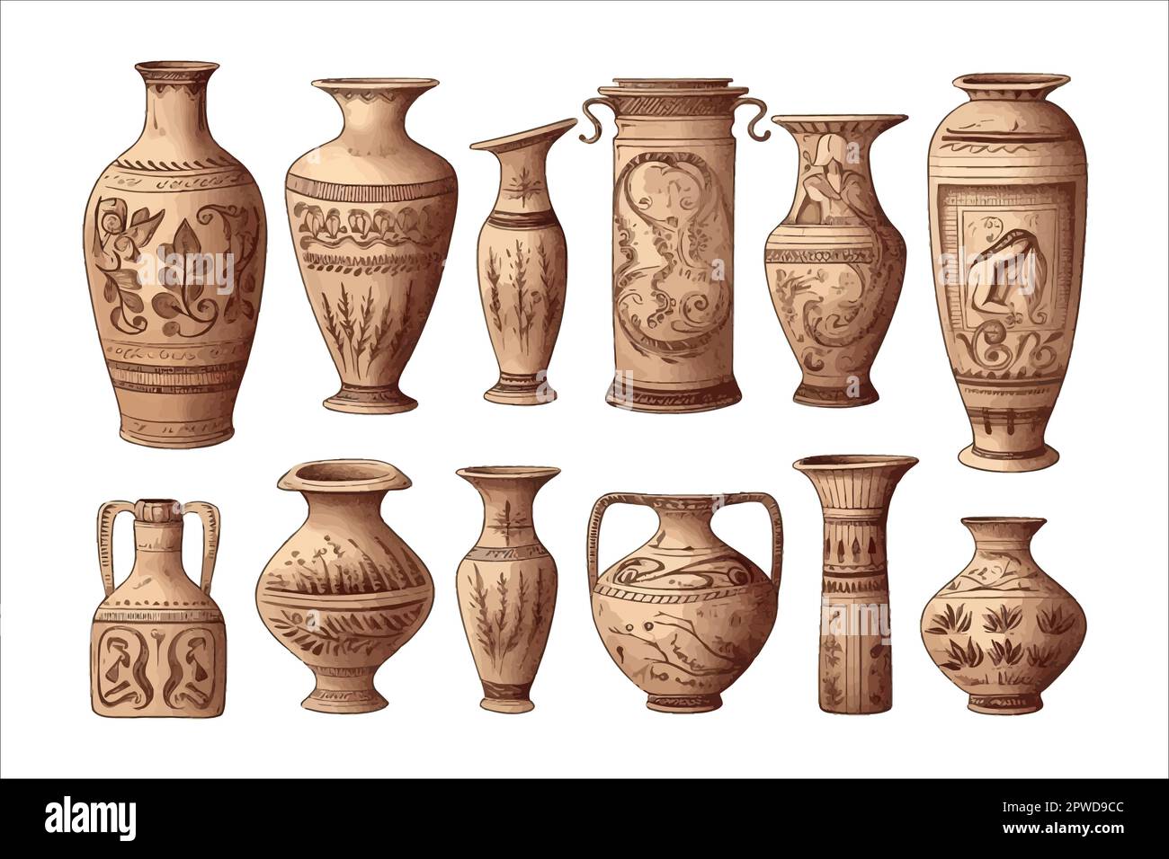 Greek vases. Isolated on background. Cartoon vector illustration Stock