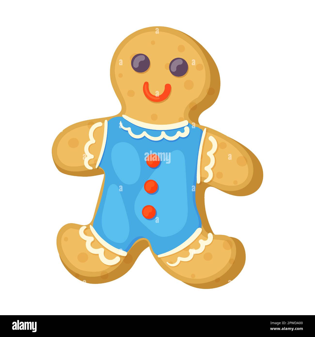 Homemade gingerbread little man doll in blue shirt, cookie vector illustration. Biscuits of different shape isolated Stock Vector
