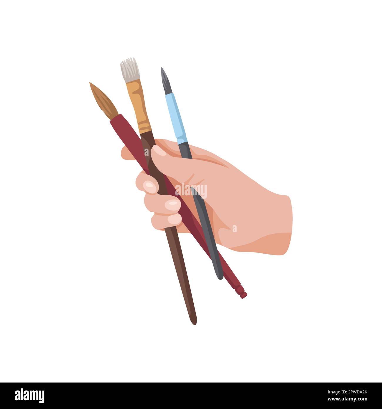 Hand holding paintbrushes vector illustration Stock Vector Image & Art