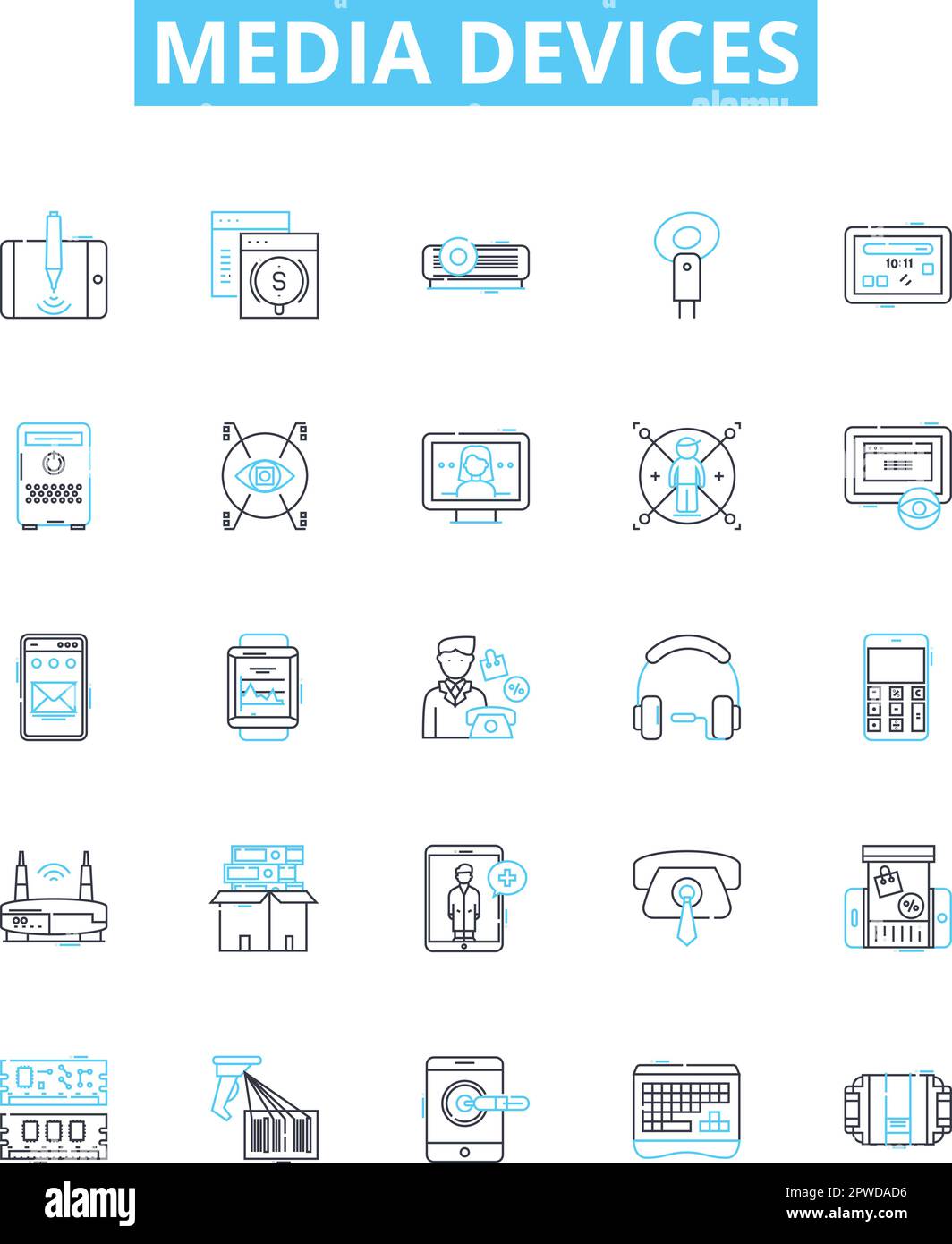 Media devices vector line icons set. Devices, Media, Television, Radios