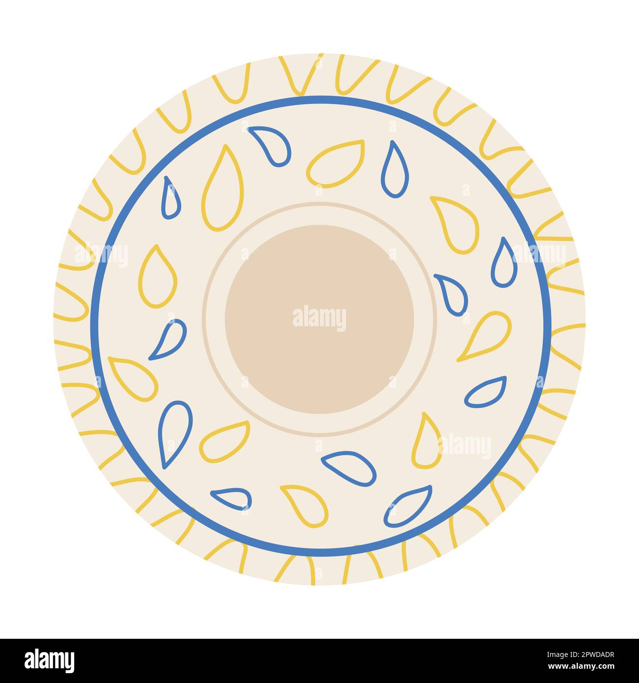 Round plate for home decoration on white background. Ceramic household pottery for kitchen Stock Vector