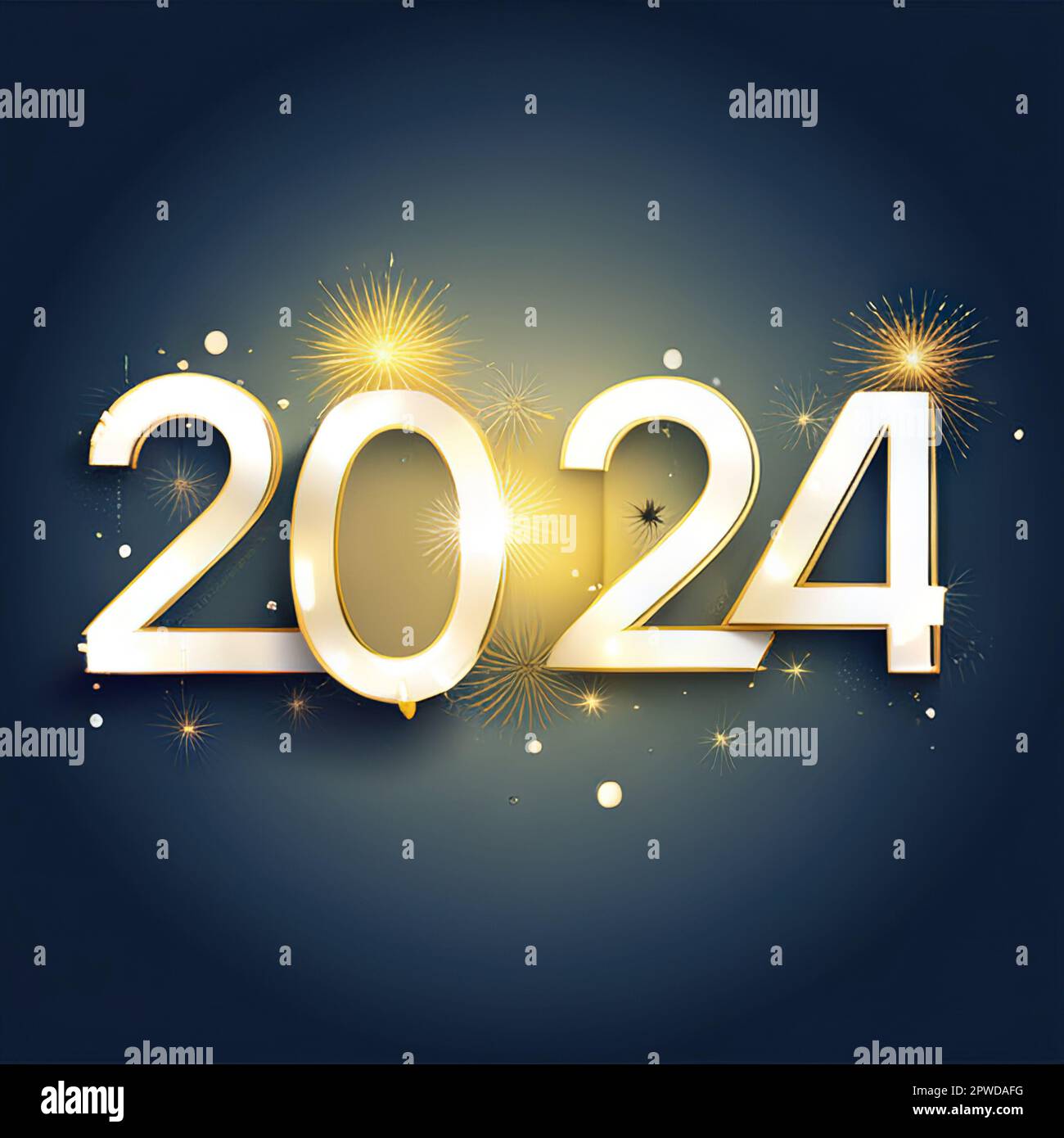 Happy New Year 2024. Golden numbers on a colorful background with