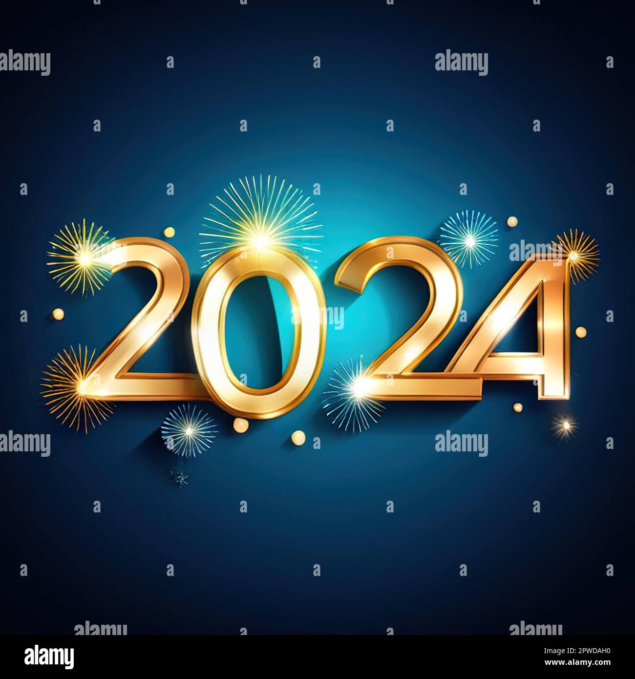 Happy New Year 2024. Golden numbers on a colorful background with