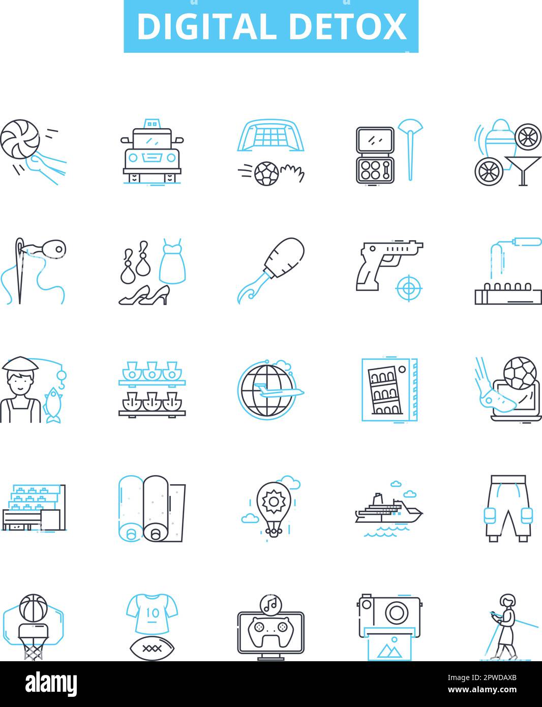 Digital detox vector line icons set. Digital, Detox, Unplug, Break