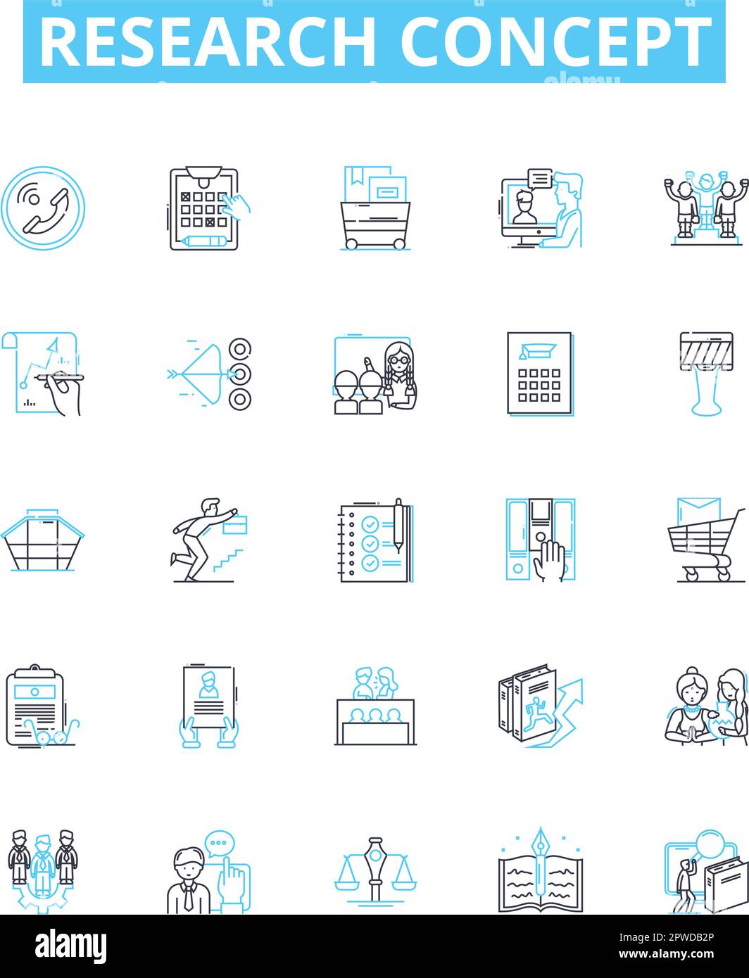 Research concept vector line icons set. Analysis, Survey, Experiment ...