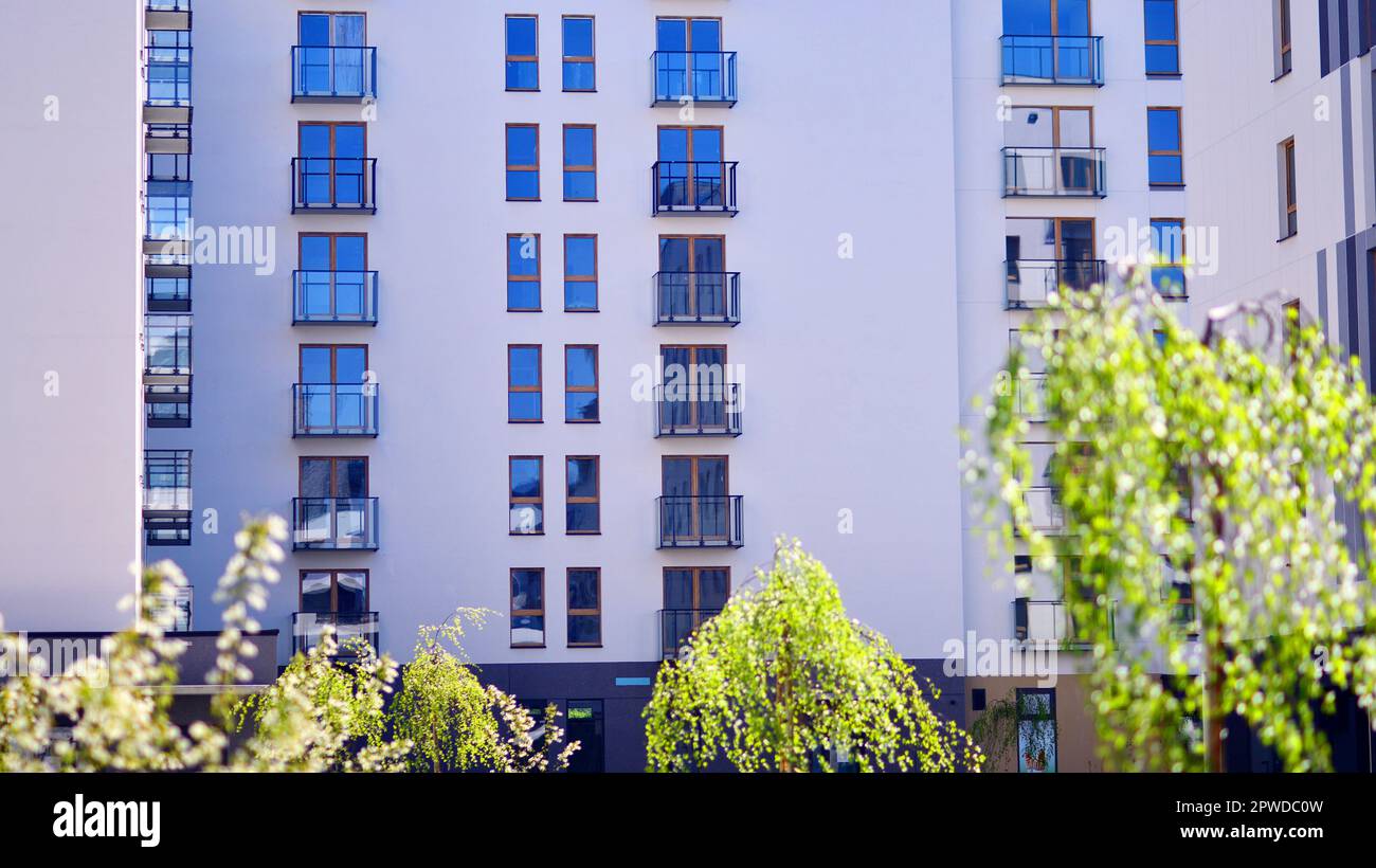 View of Ecology and green living in city, urban environment concept. Modern ...