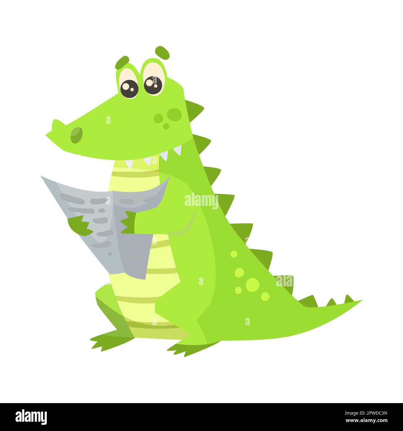 Cute alligator cartoon character reading vector illustration Stock