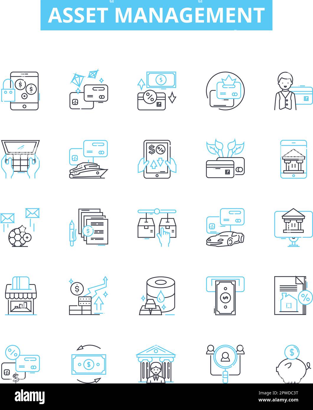 Asset management vector line icons set. Assets, Management, Investment ...