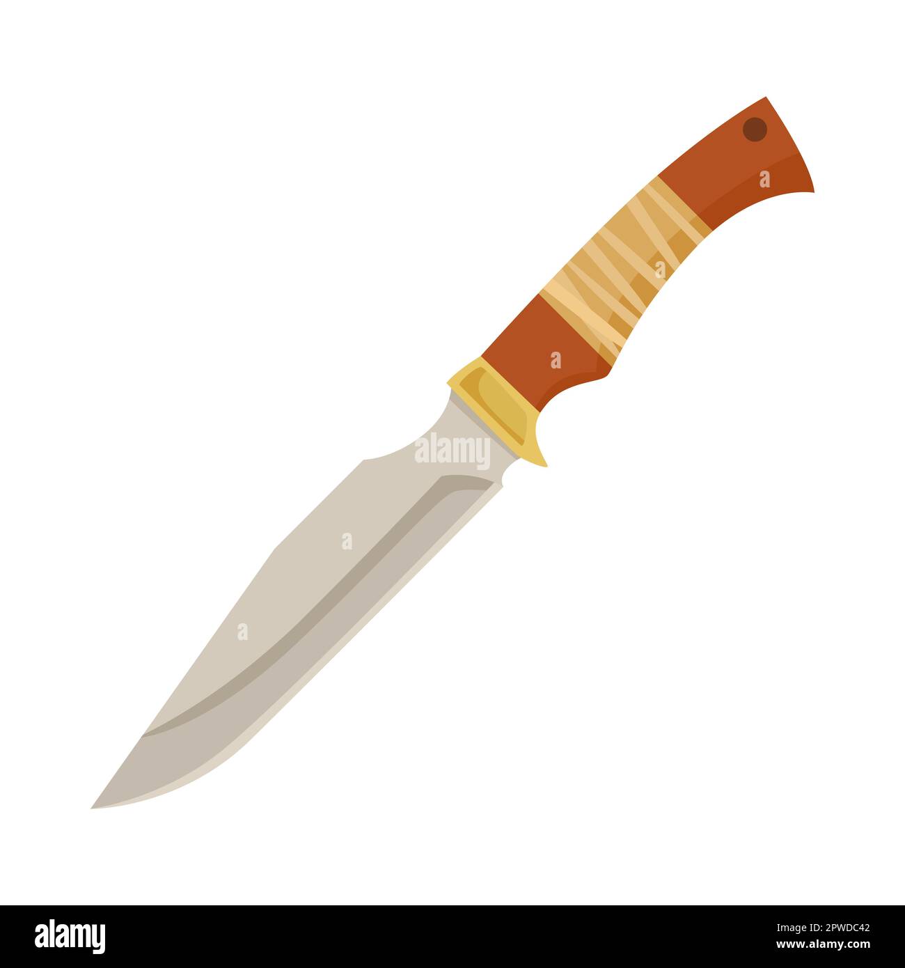 Steel combat knife with brown handle with tape cartoon illustration