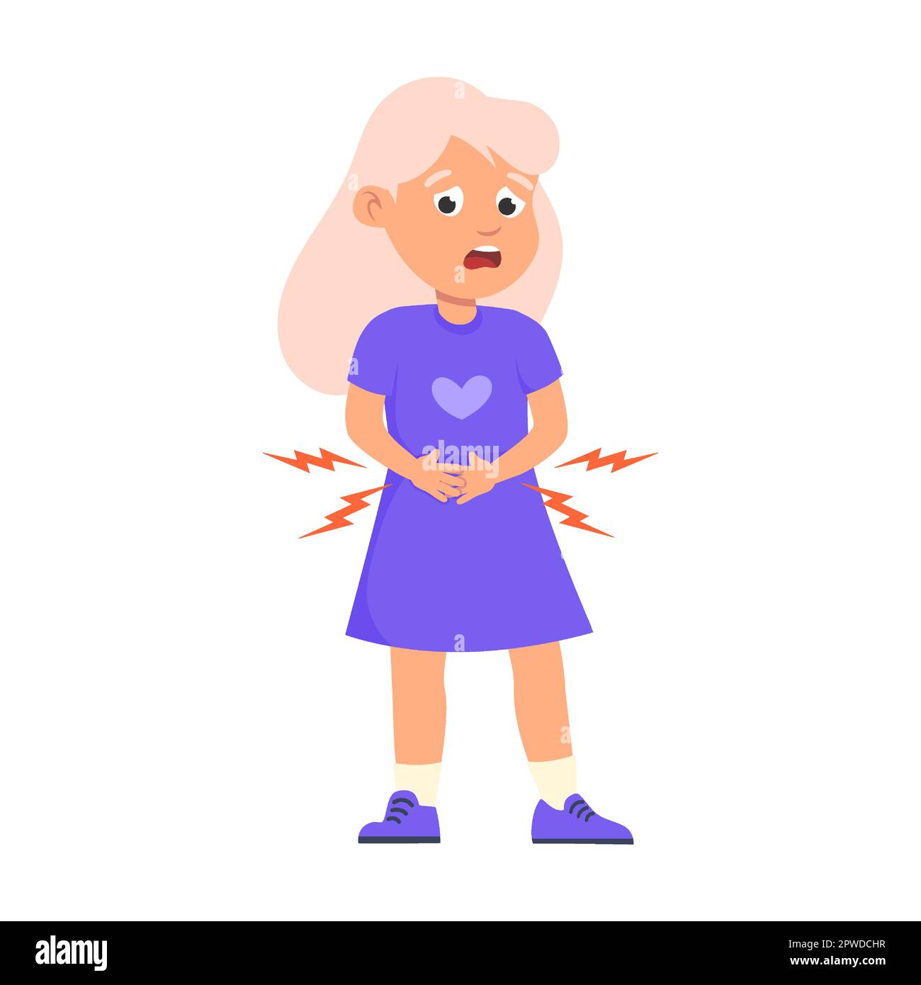 girl with stomach pain. Cute children as medical patient vector