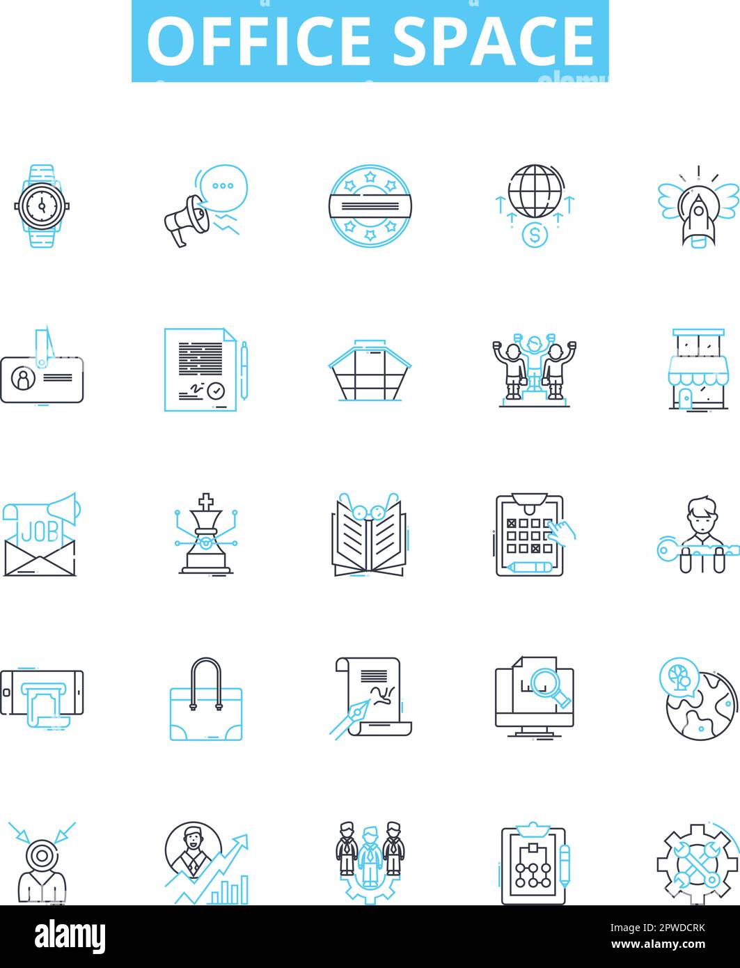 Office space vector line icons set. Workplace, cubicle, desk, meeting ...
