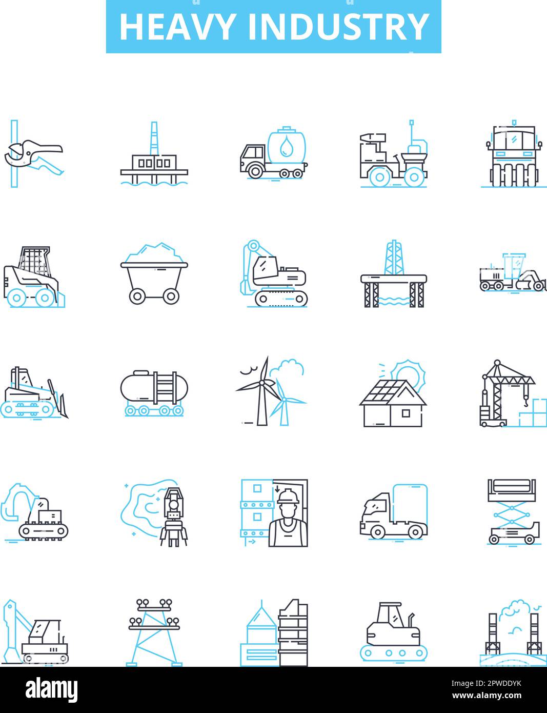 Heavy industry vector line icons set. manufacturing, smelting, mining, power, construction, engineering, steel illustration outline concept symbols Stock Vector