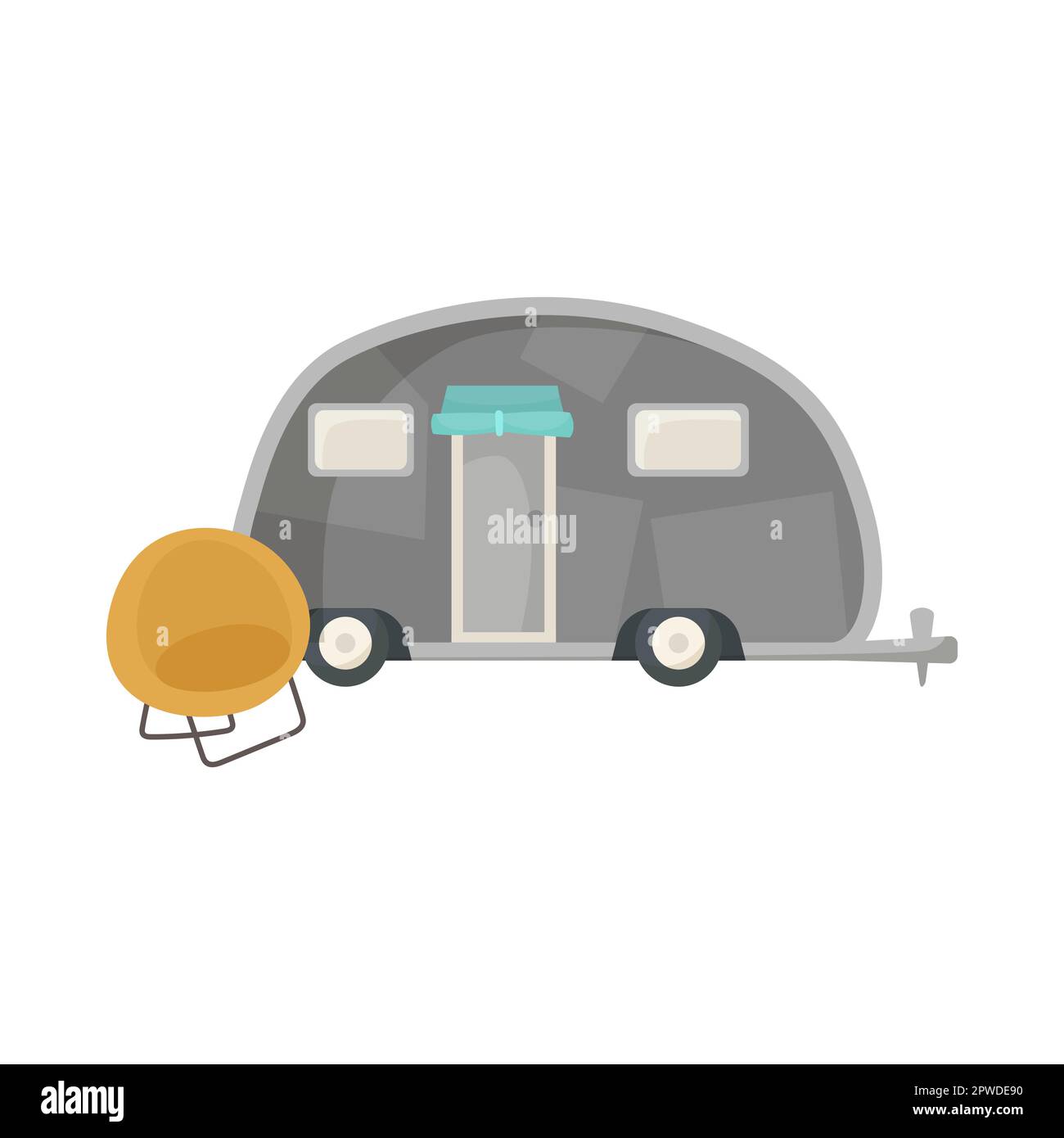 Grey RV or house trailer with chair cartoon illustration Stock Vector