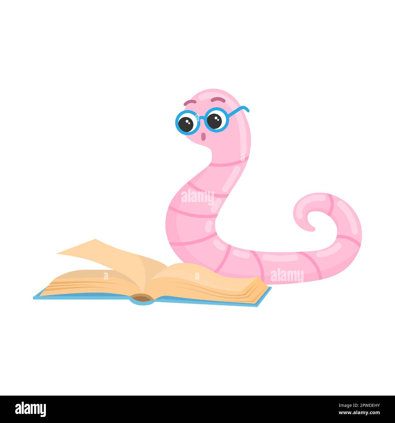 smart surprised bookworm reading book cartoon vector illustration
