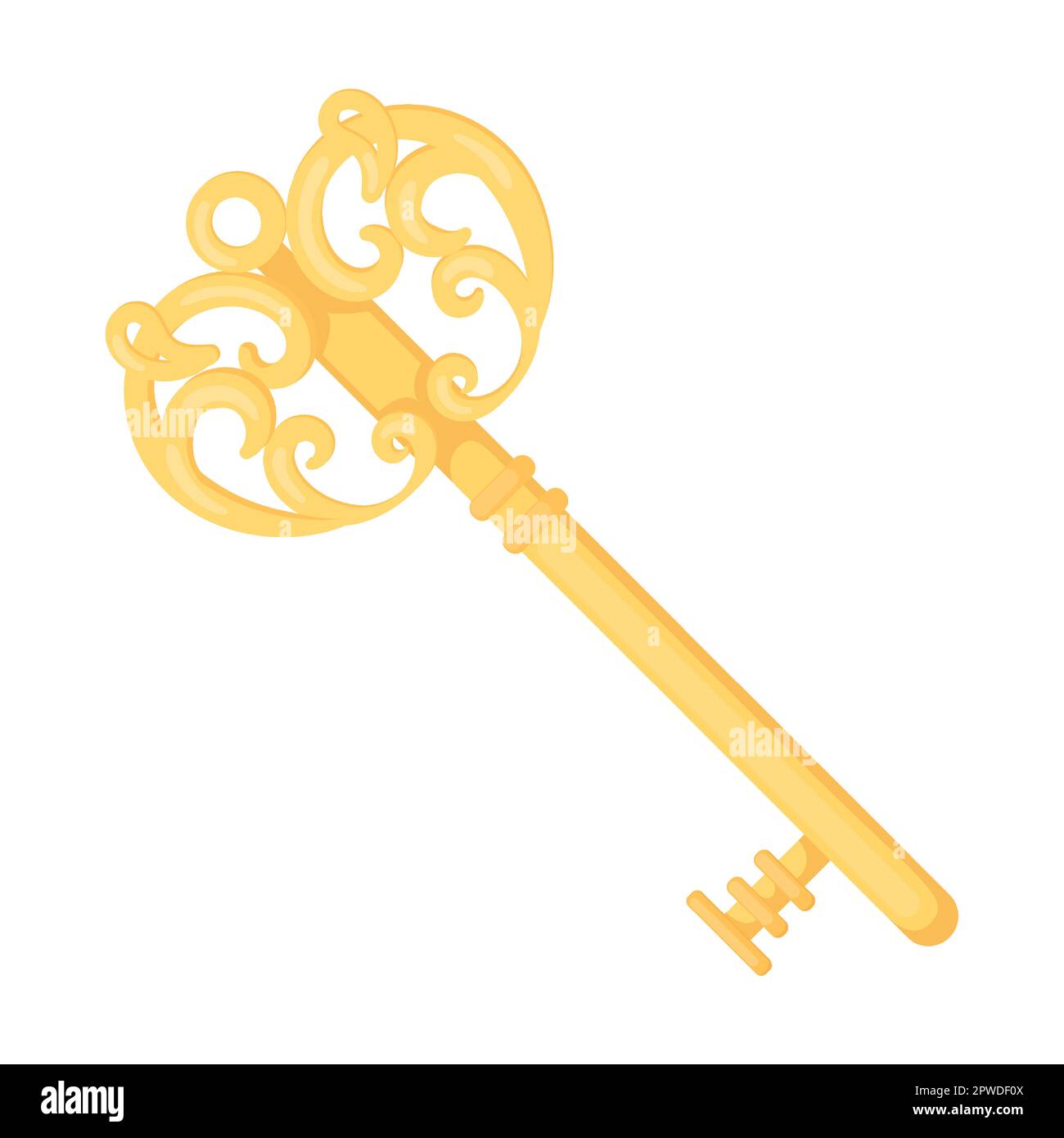 gold key with rich pattern flat vector illustration. Collection of door ...