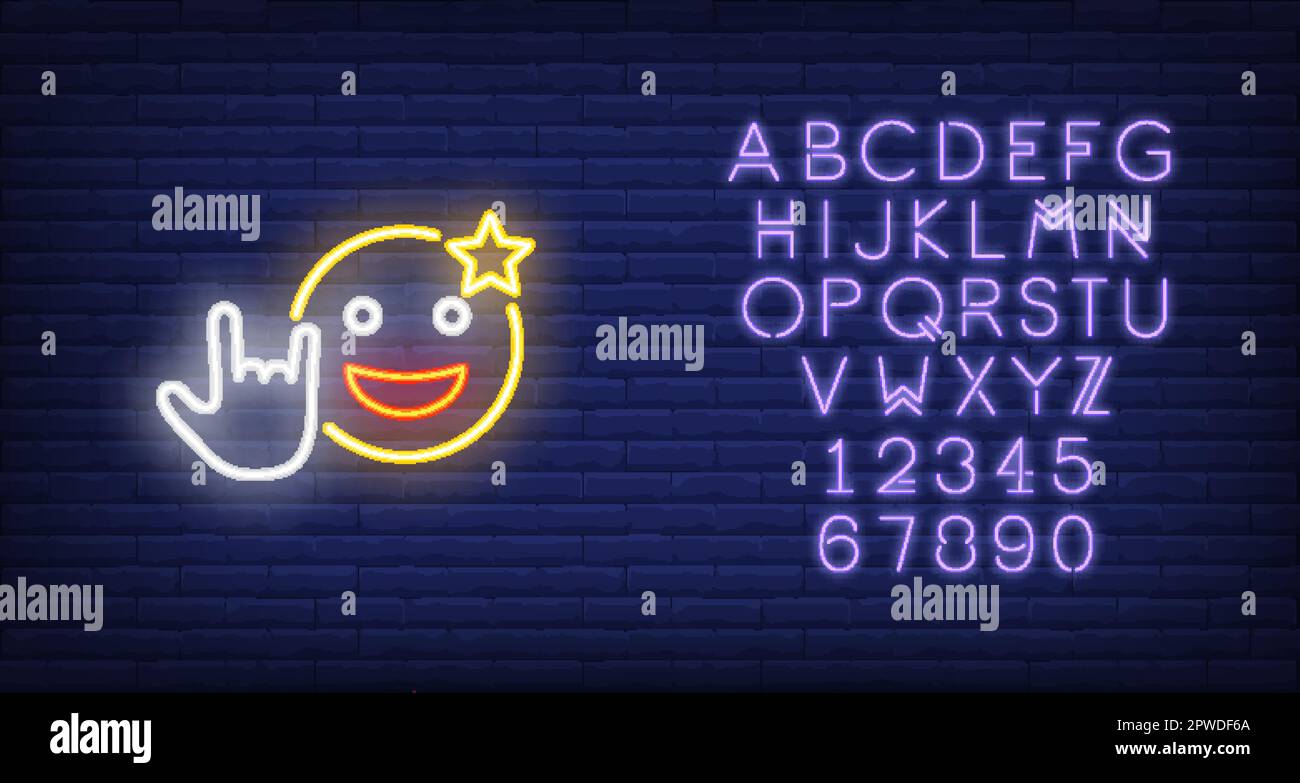 Excited emoticon with cool gesture neon sign Stock Vector Image & Art ...