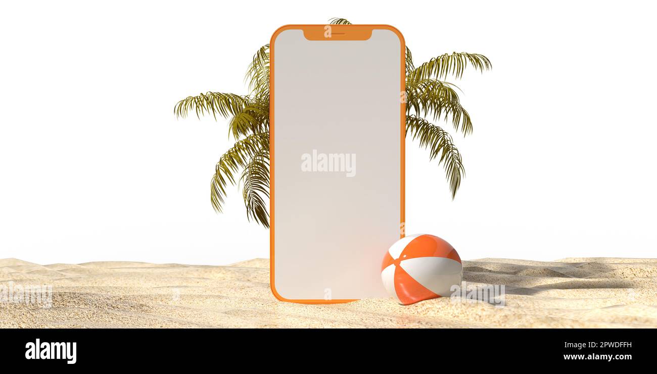 Blank online Smartphone mockup application screen on beach sand, cute