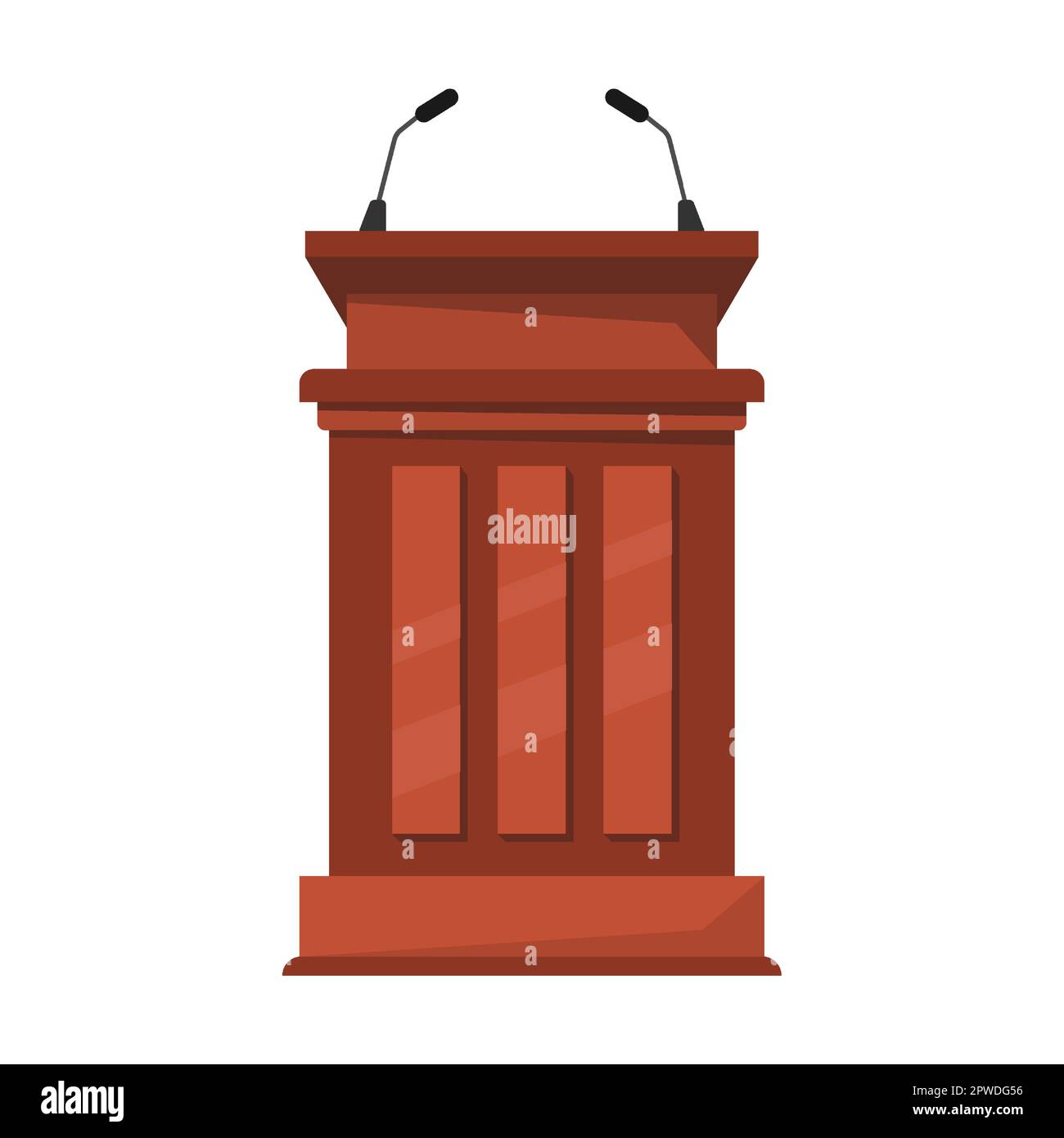 wide wooden debate rostrum and platform with double microphone, cartoon ...