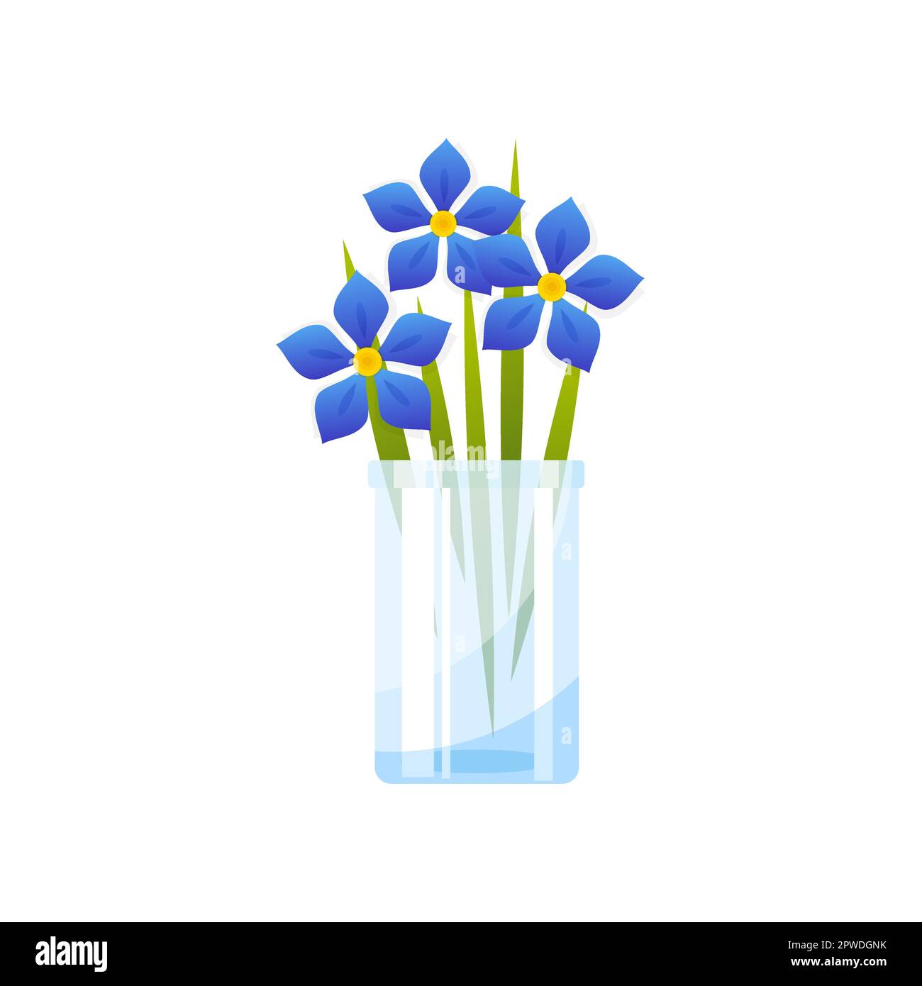 Dark blue flowers in glass vase vector illustration Stock Vector Image