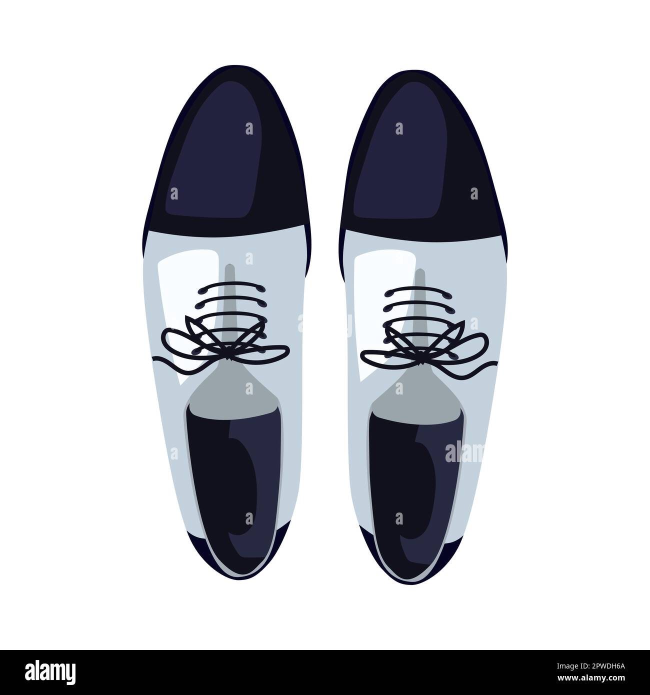 Top View Of Male Black And White Shoes Flat Vector Illustration Stock