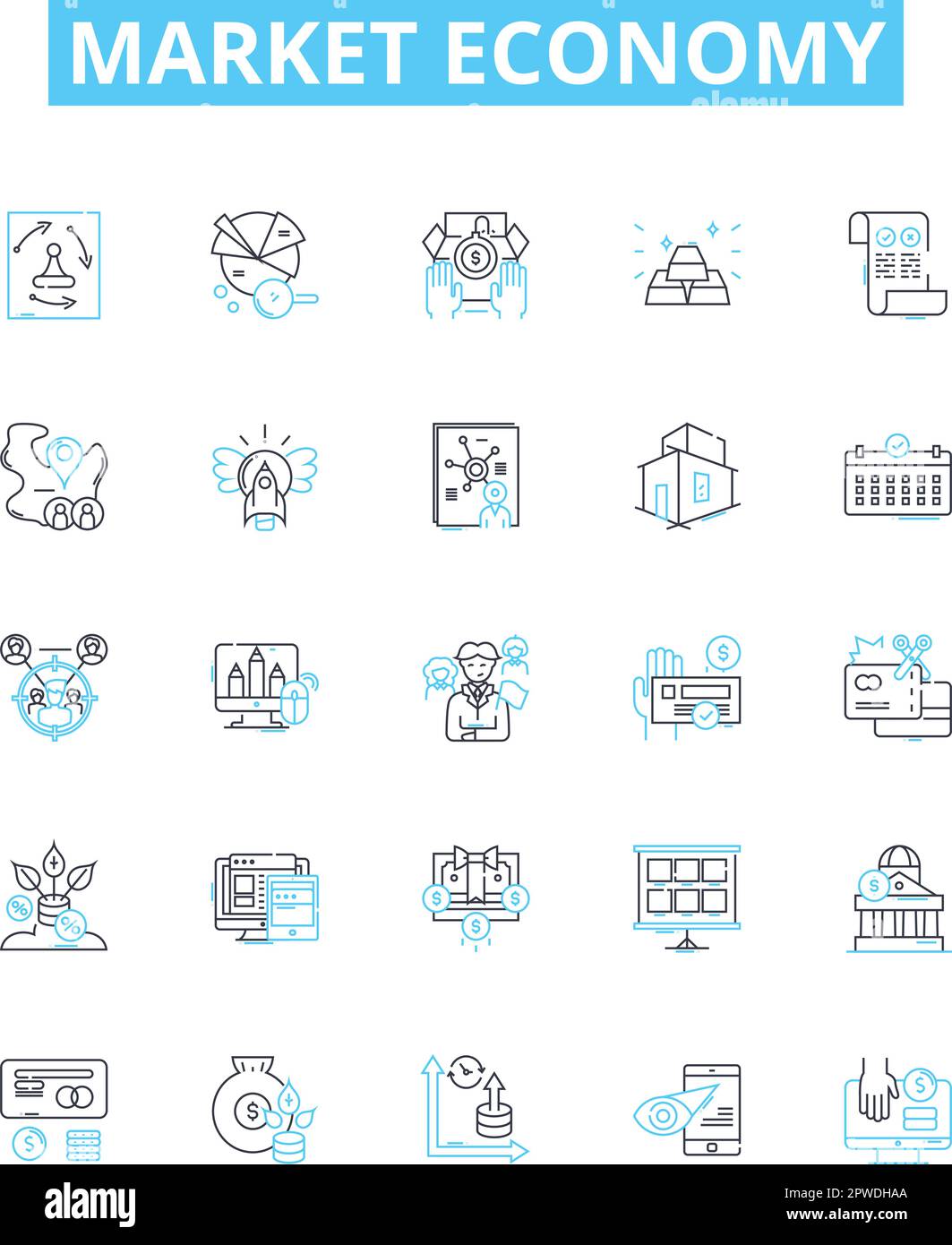 Market economy vector line icons set market economy capitalism